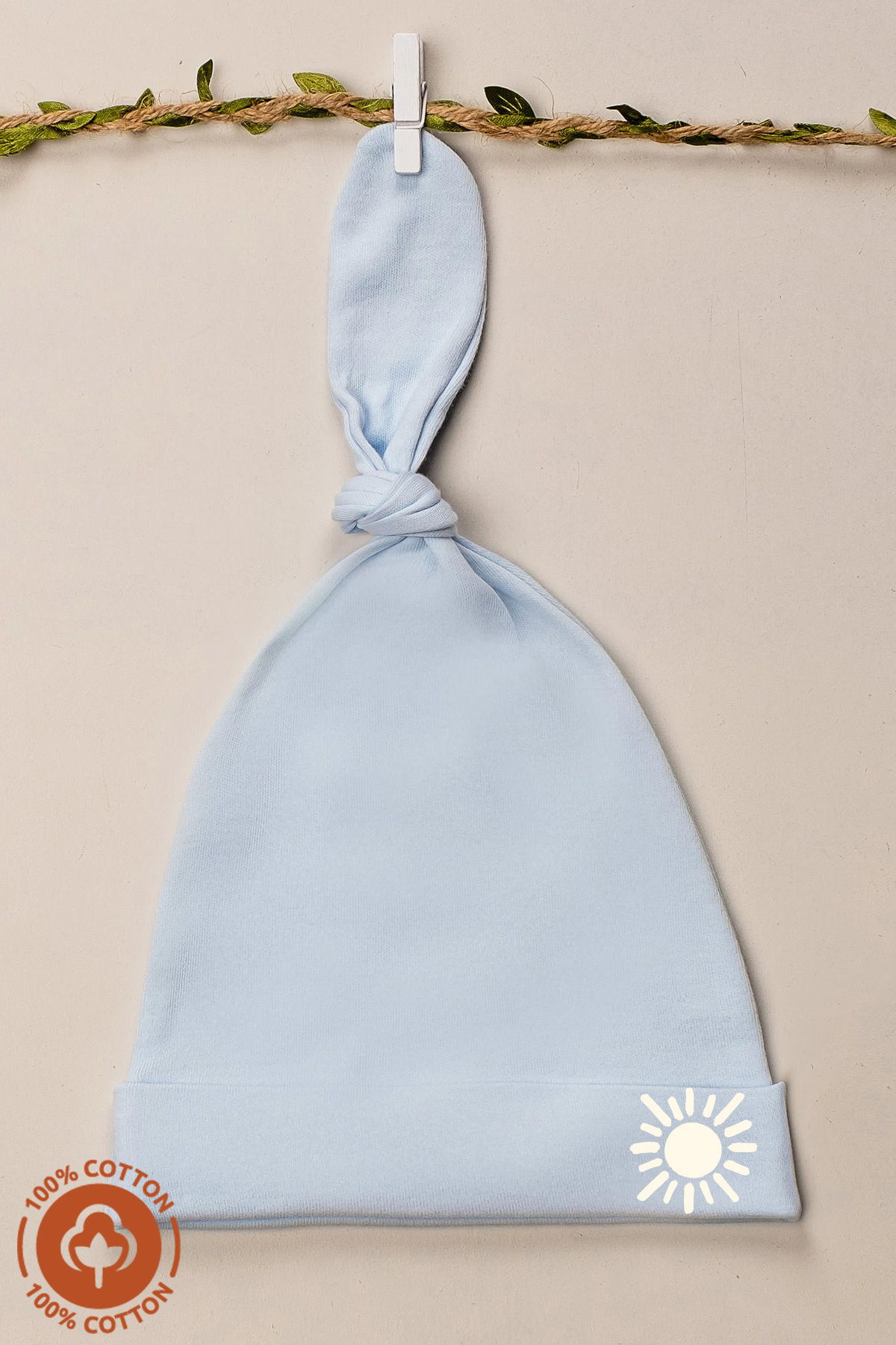 Miniel Unisex Bebek Güneş Baskılı Bağlamalı Penye Organik Pamuklu Yenidoğan 3Lü Bebek Bere Set fotoğrafı 6 (önizleme)