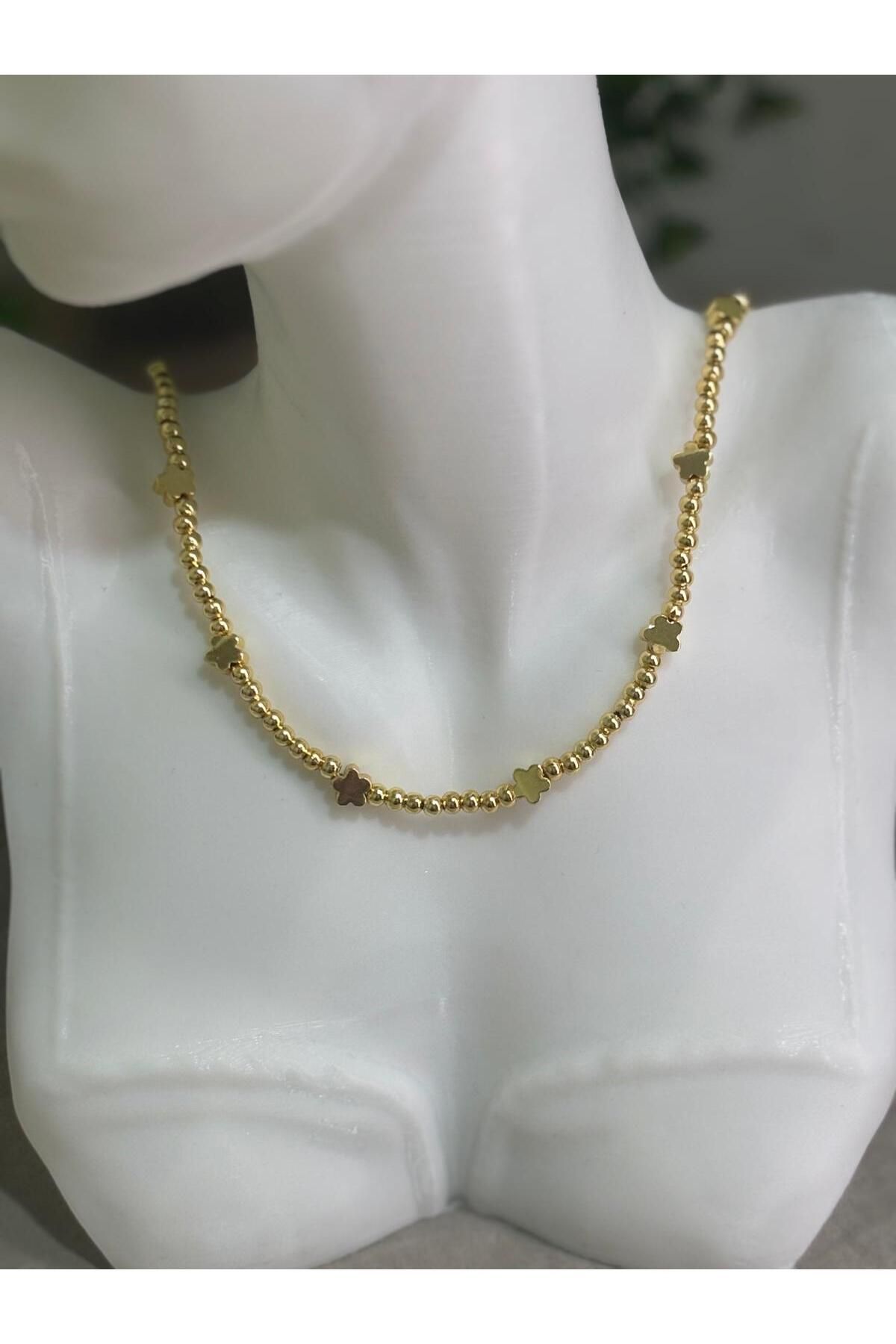 Nenya Kadın Çelik Gold Renk Çiçek Desen Kolye