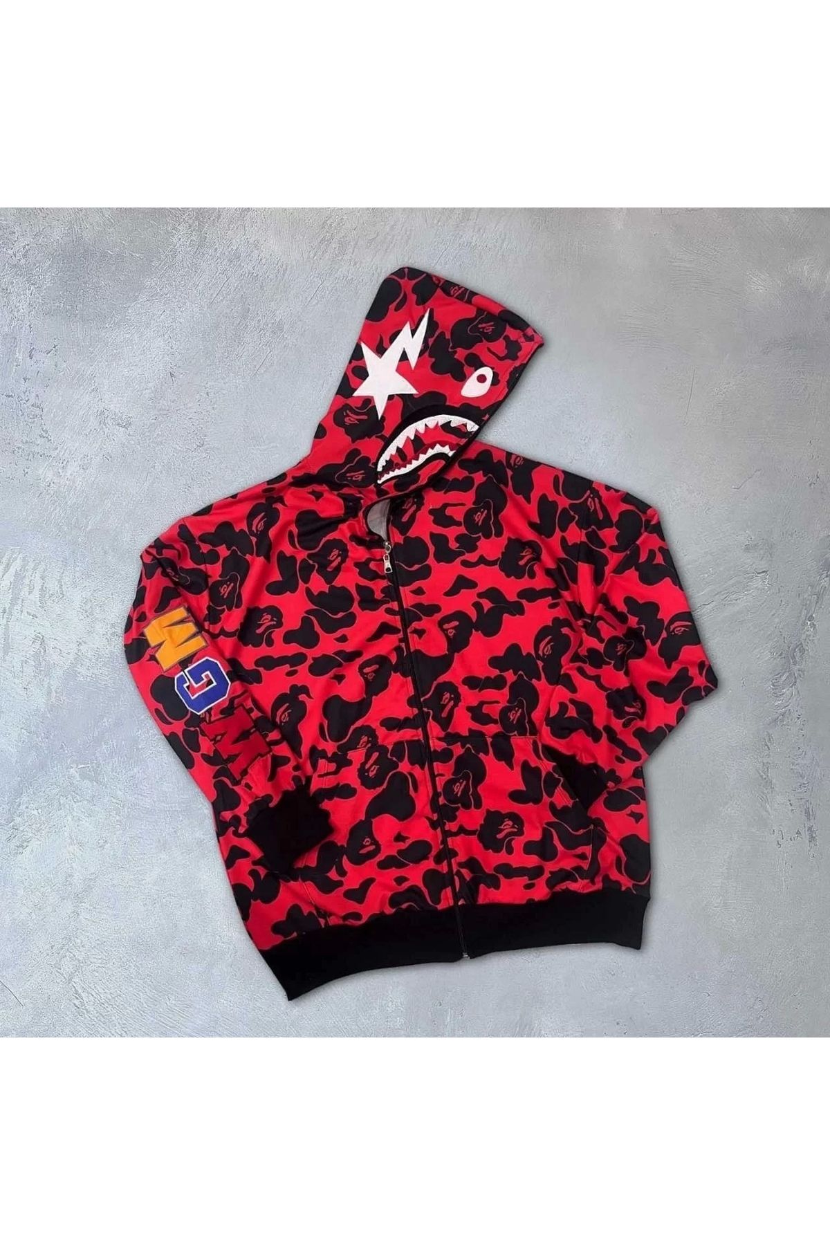 CVS Unisex 2 İplik Bape Kapüşonu Fermuarlı Hırka - Kırmızı
