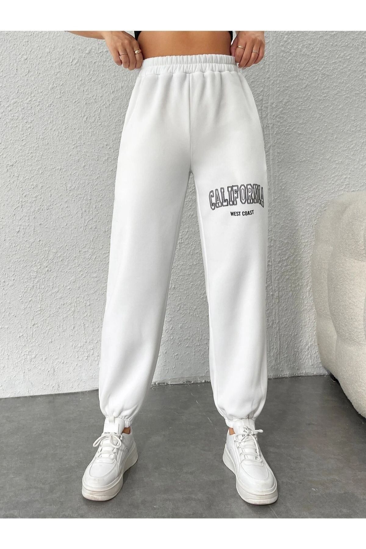GIANTSTORE Kadın Ekru Calıfornıa Baskılı Eşofman Altı