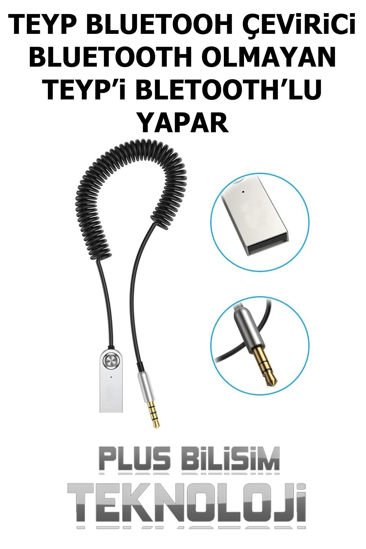 Plus Bilişim Araç Teyp Bluetooth Çevirici, Bluetooh Olmayan Teyp'i Bluetooth Yapar Plus Bilişim