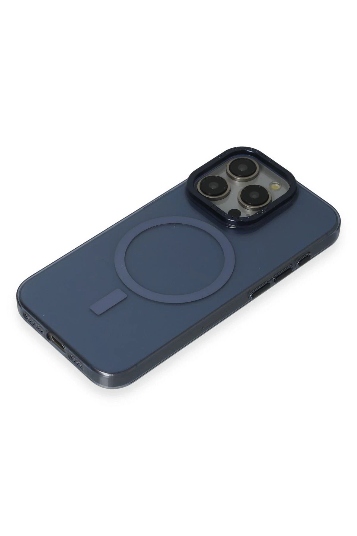 NewFace iPhone 15 Pro Kılıf Anka PC Magneticsafe Sert Metal Kapak - Lacivert NRMSA