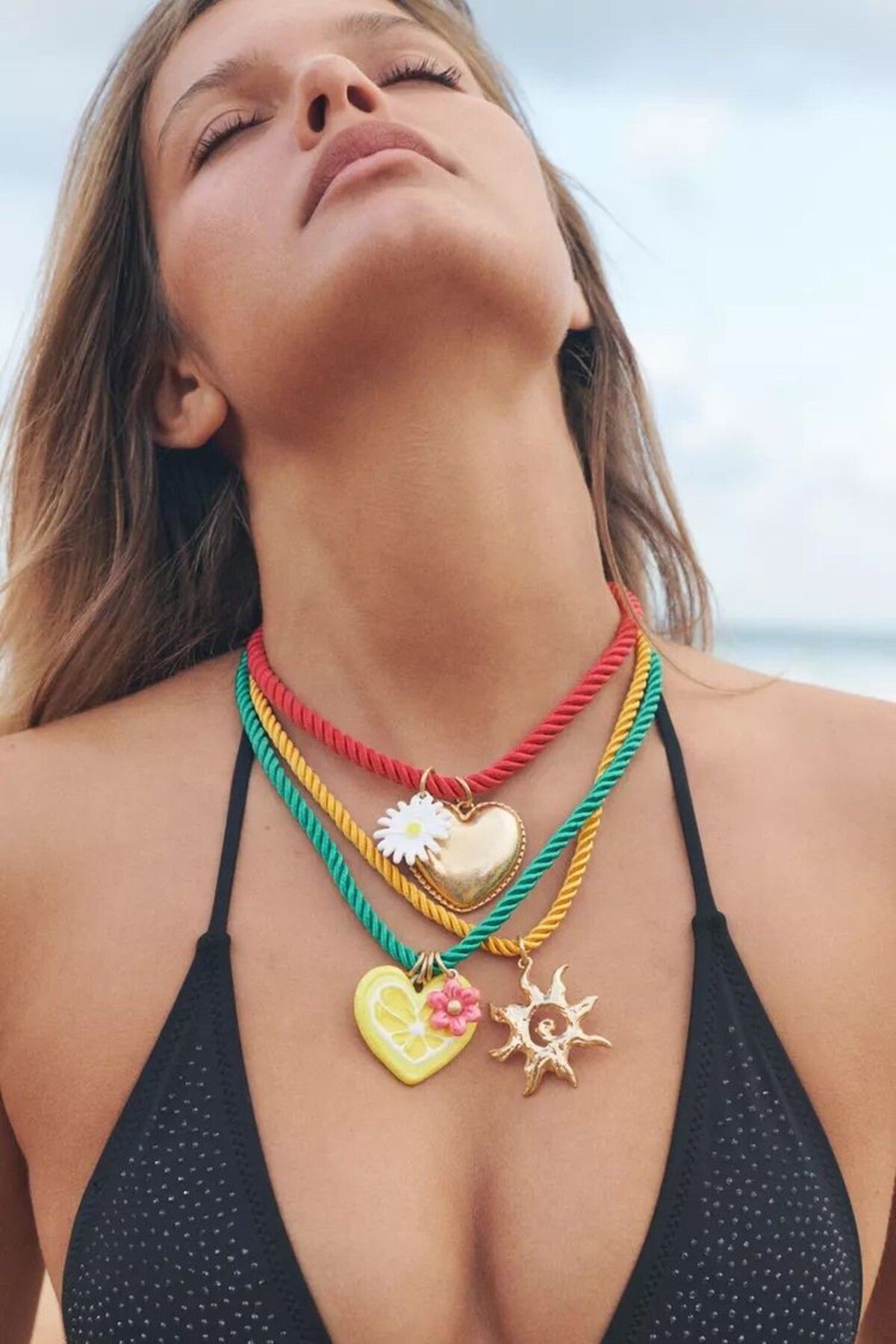 CHARMLUCKY HASIR 3LÜ KALP LİMON CHARM KOLYE