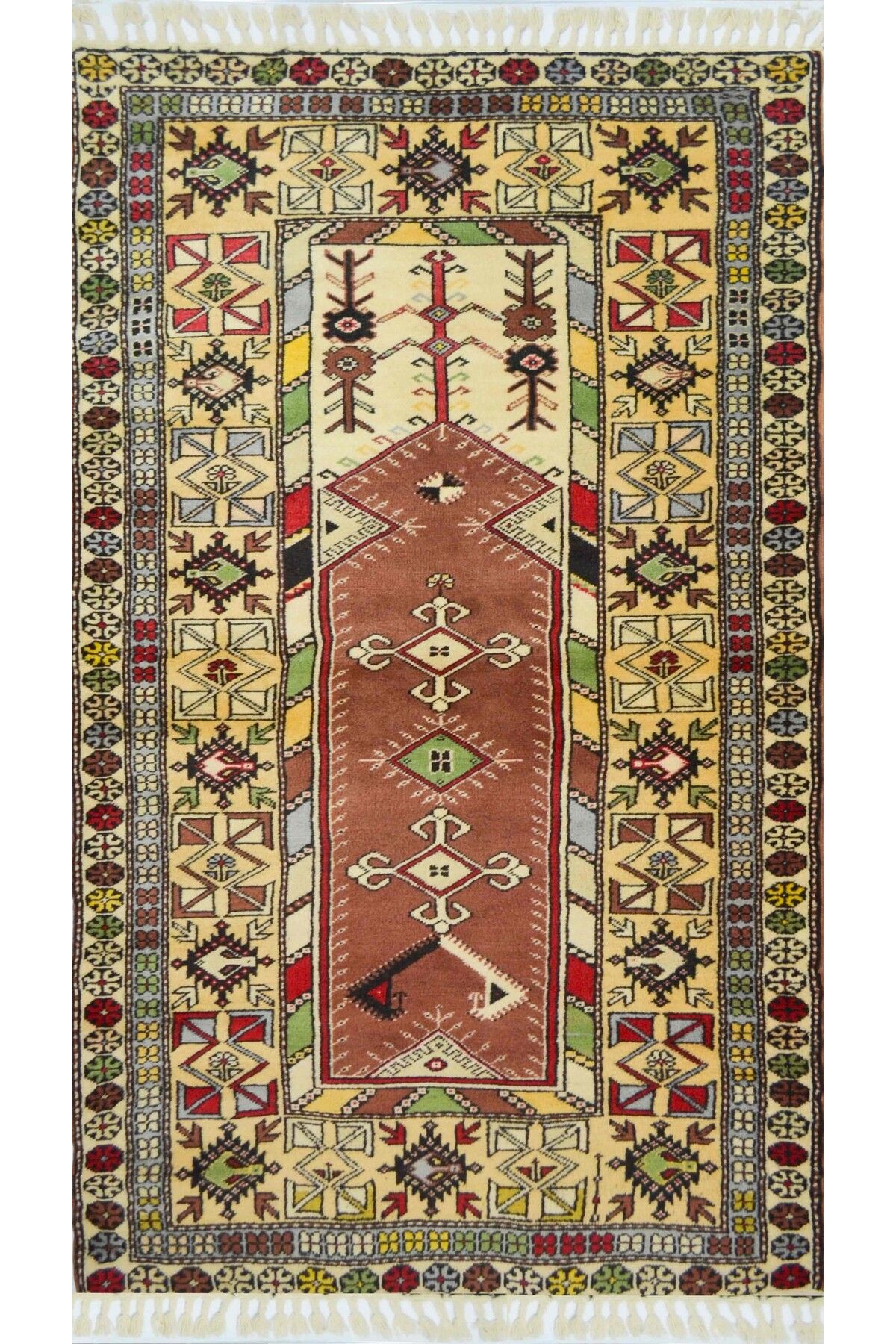 Handmade El Dokuma Bozalan Milas Halı Bej ve Kiremit Renk 120x233 cm (2.8 m²)