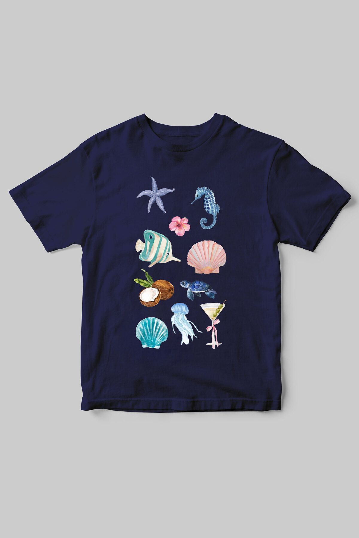 beloved.co deniz canlıları ve yaz temalı baskılı t-shirt