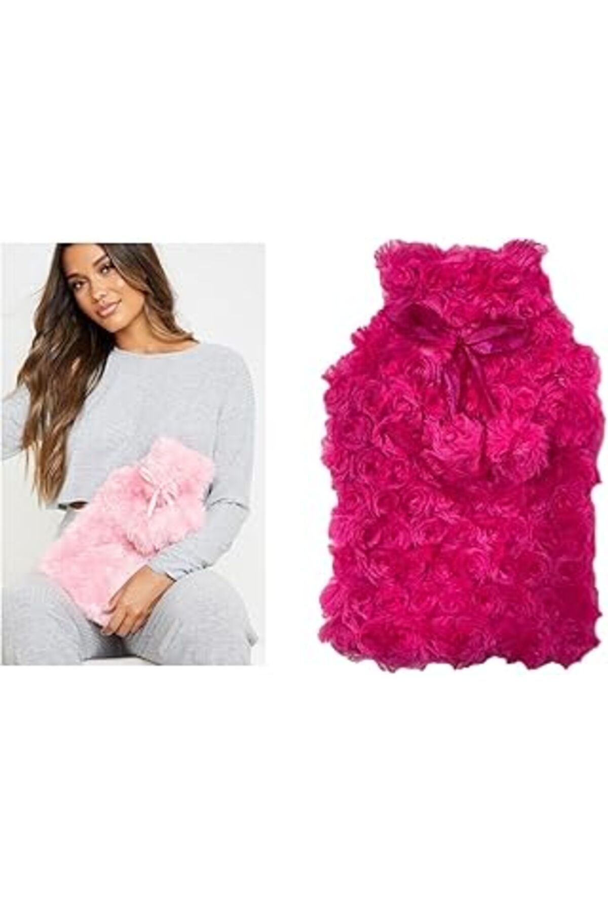 nazeninstoğu Bosphorus Homi Sicak Su Torbasi Ponponlu Termofor Peluş Koyu Pembe 28X17Cm 750Ml