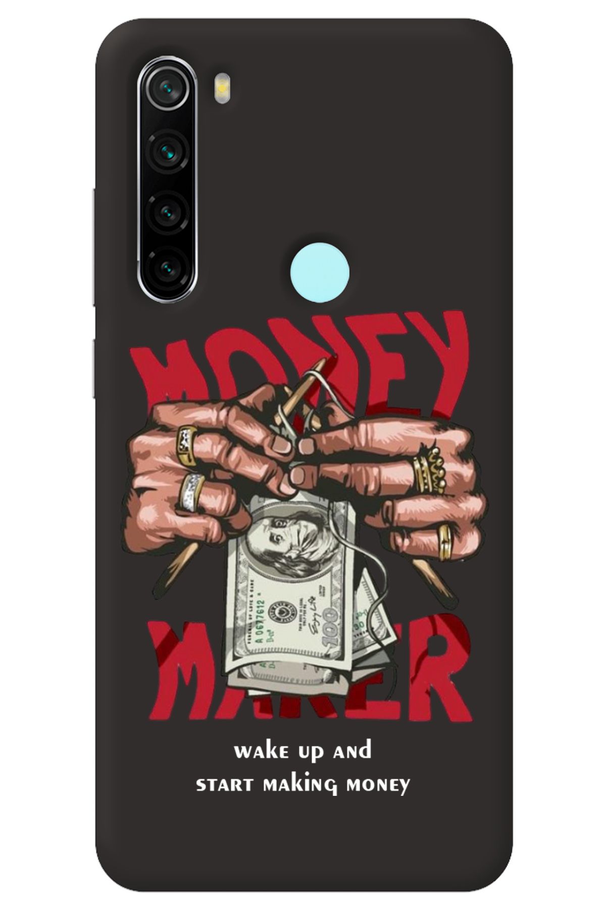 WANNA PROTECT Xiaomi Redmi Note 8 Siyah İçi Kadife Make Money Desenli Silikon Telefon Kılıfı