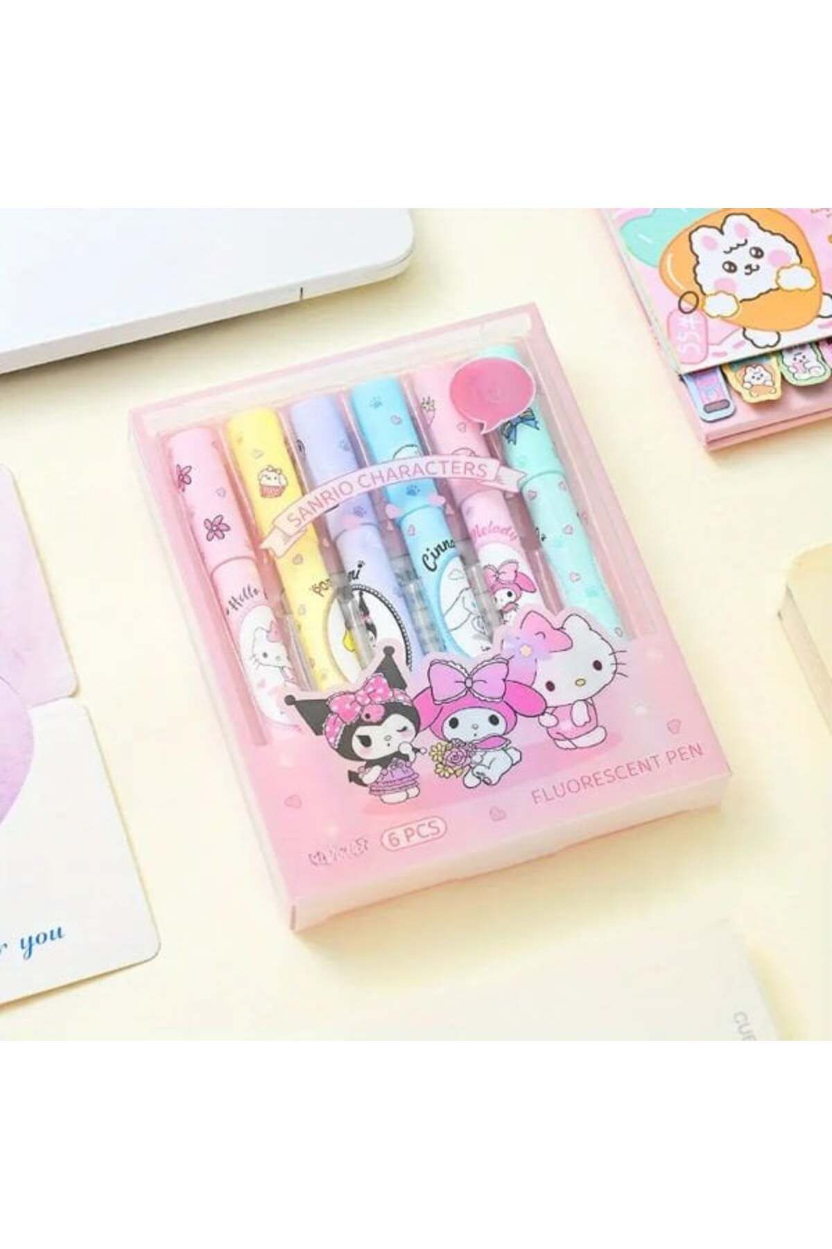 Vexahome 6'lı Fosforlu Kalem Seti - Sanrio Karakterleri, Kuromi, Hello Kitty