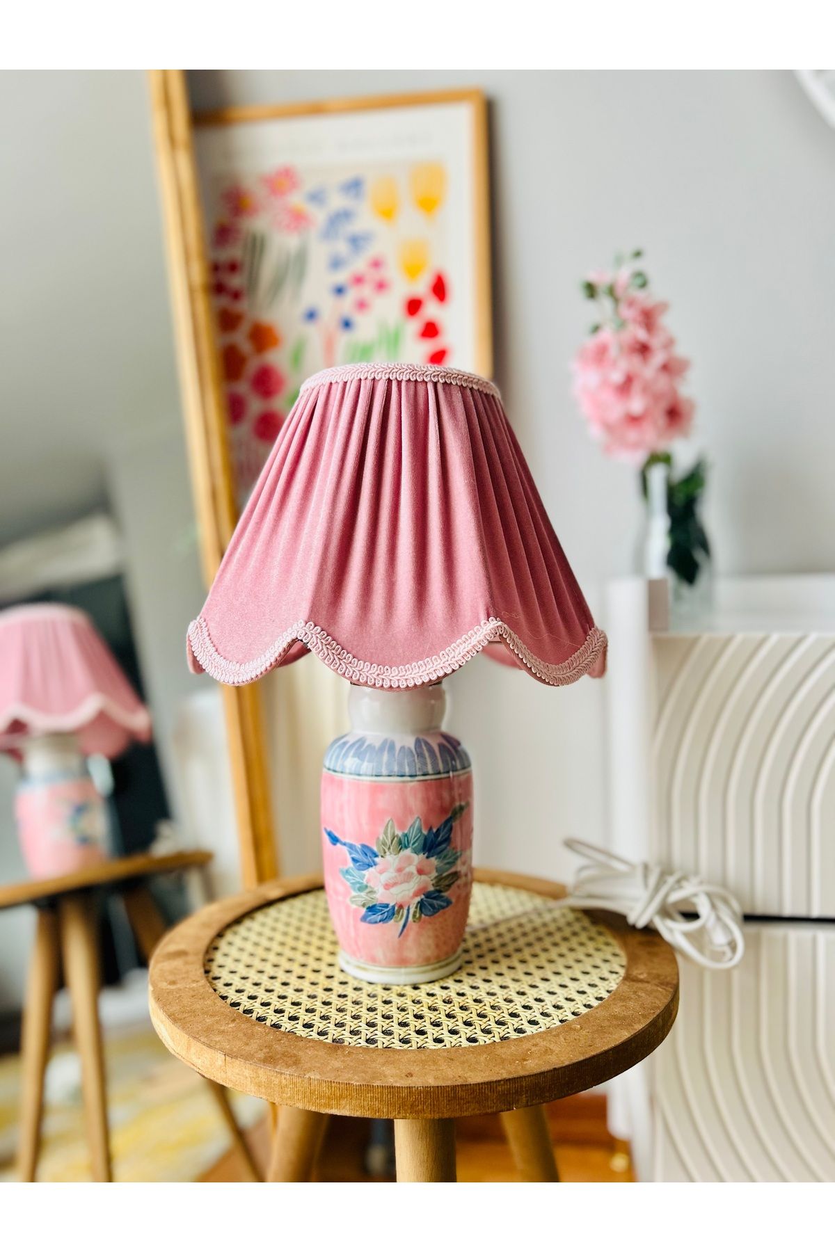AlbiÜrün ROSE STORE PEMBE ABAJUR pembe çiçekli vazo