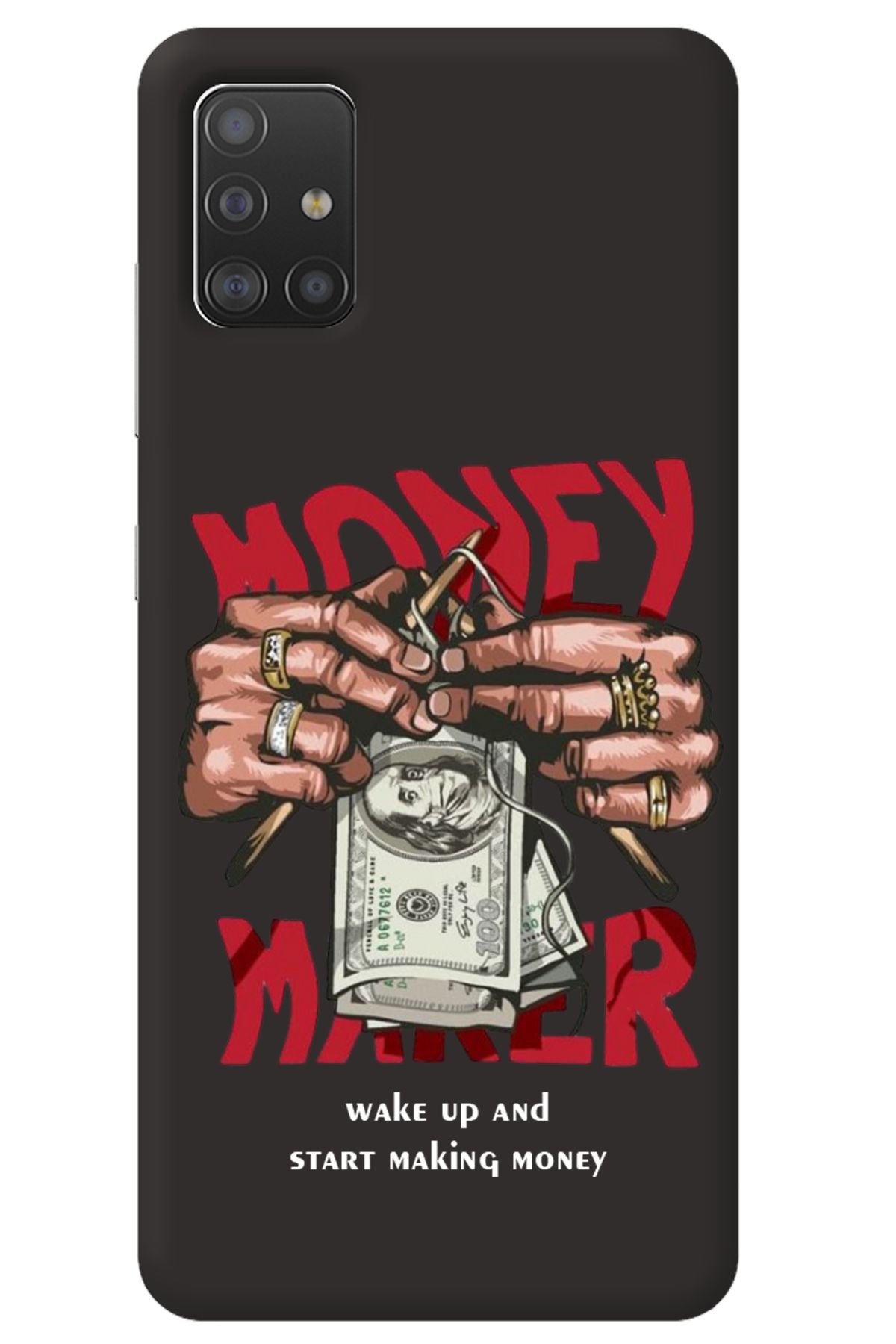 WANNA PROTECT Samsung A71 Siyah İçi Kadife Make Money Desenli Silikon Telefon Kılıfı
