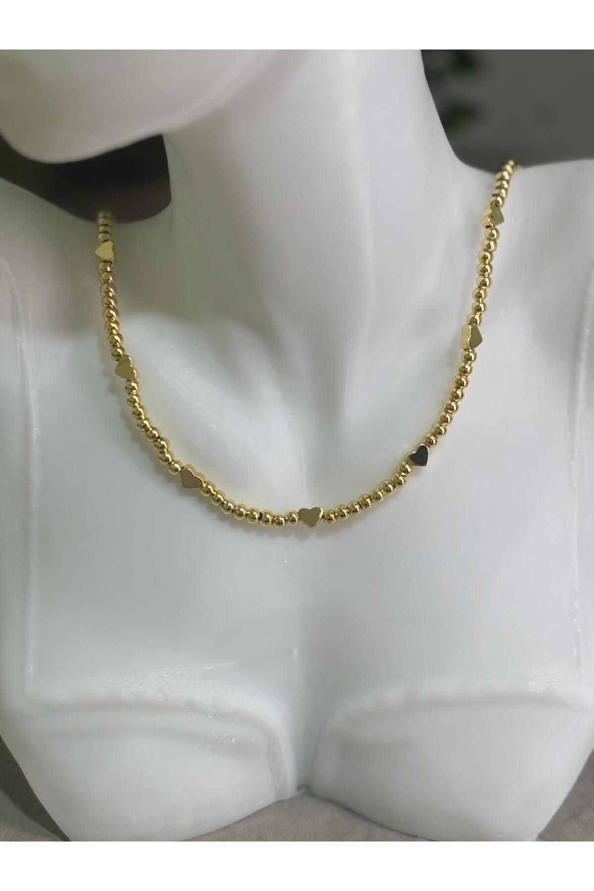 Nenya Kadın Kalp Desenli Gold-Gümüş Renkli Çelik Kolye