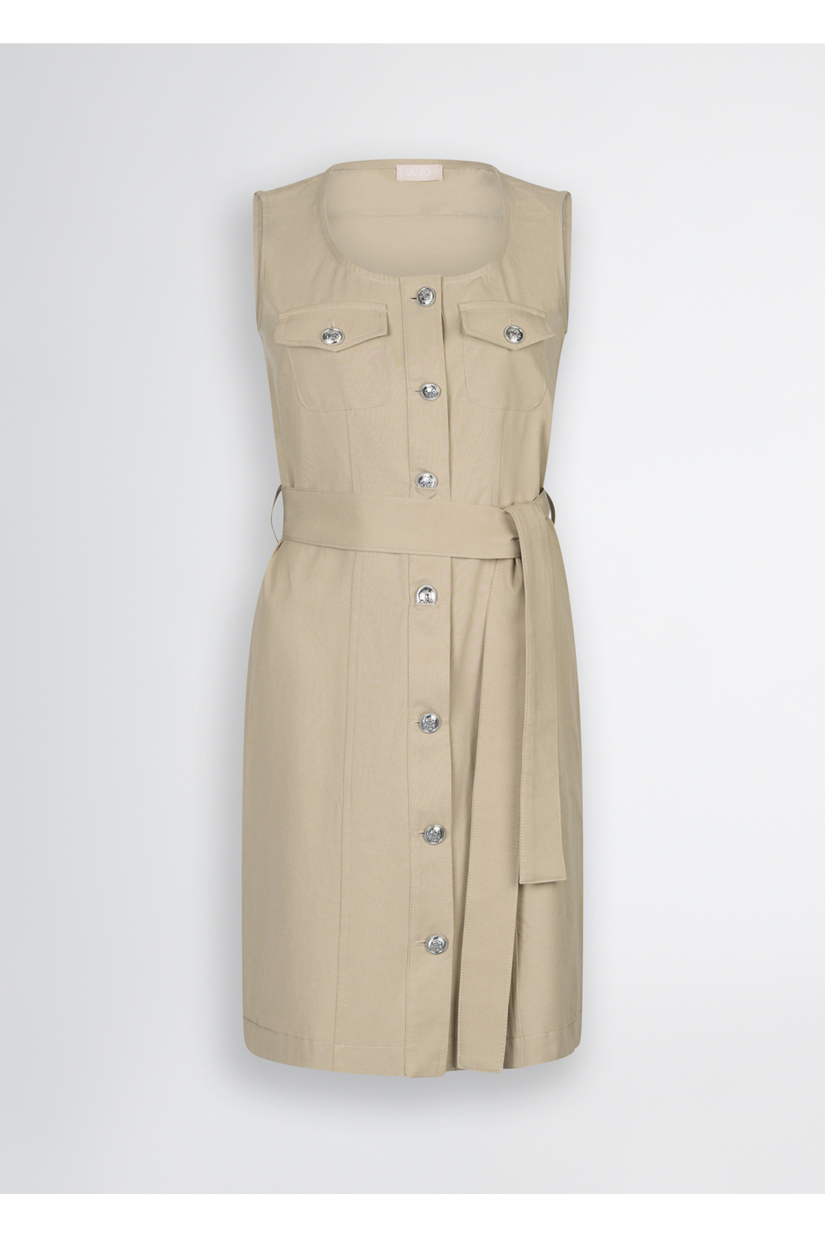 Liu Jo-Women's Round Neck Front Button Closure Above Knee Length Waist Belt Beige Dress Wa5264T4277-60920 7