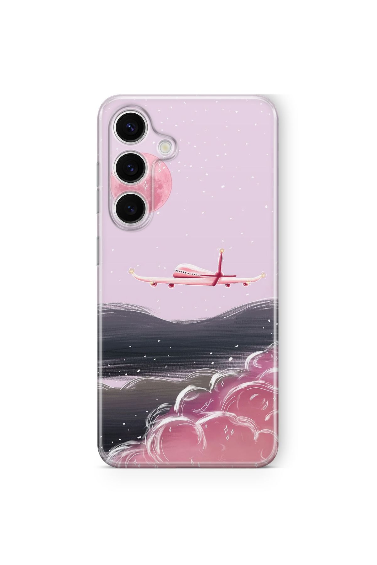 Space Star Samsung Galaxy A14 Uyumlu Pembe Uçak Tasarım Baskılı Şeffaf Kılıf