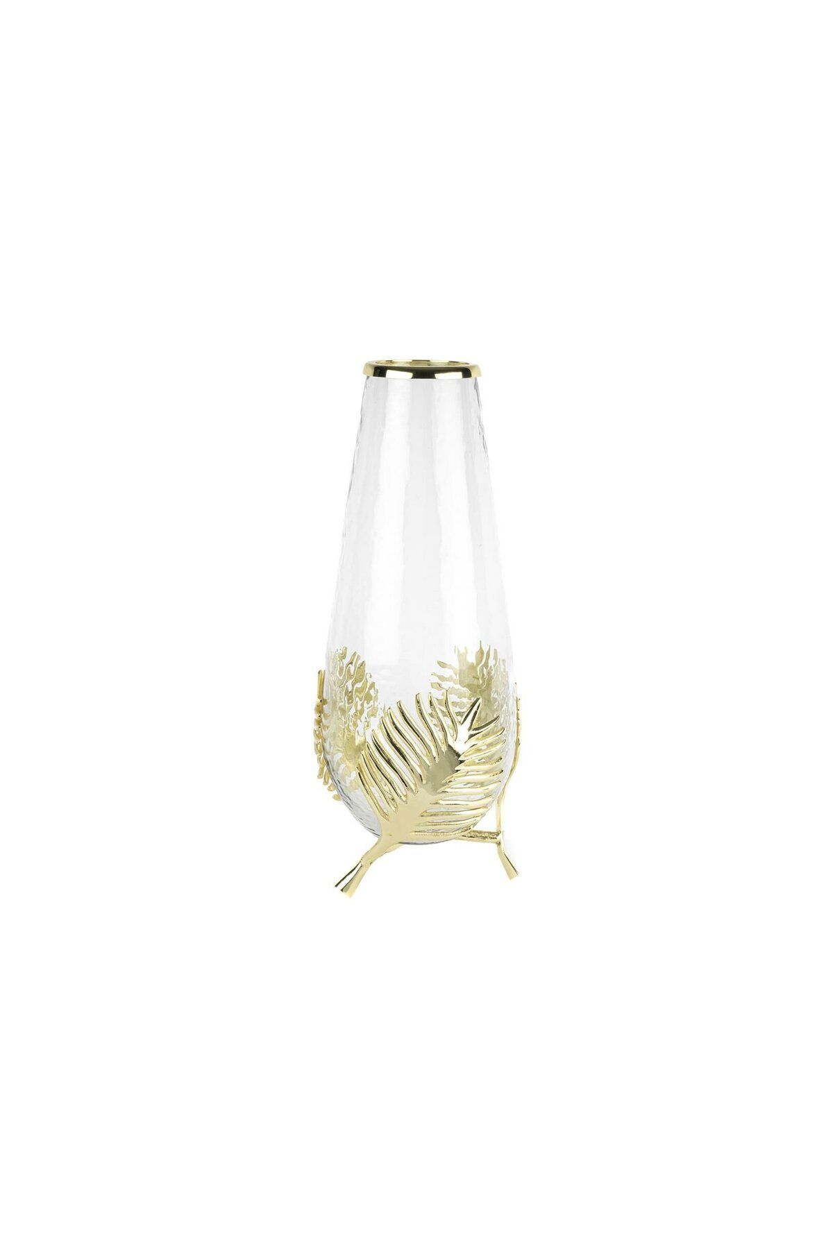 Mikasa Moor Gold Metal Yapraklı Cam Vazo 17x42cm