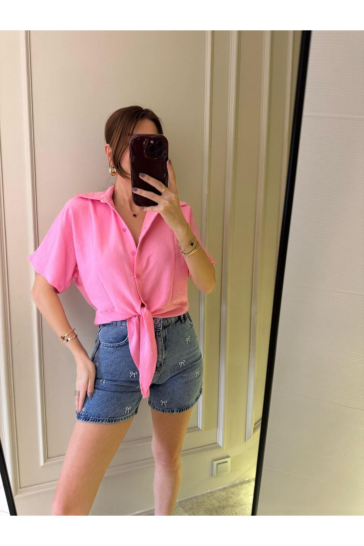 Chamakh Pembe Cotton Bağlamalı Gömlek
