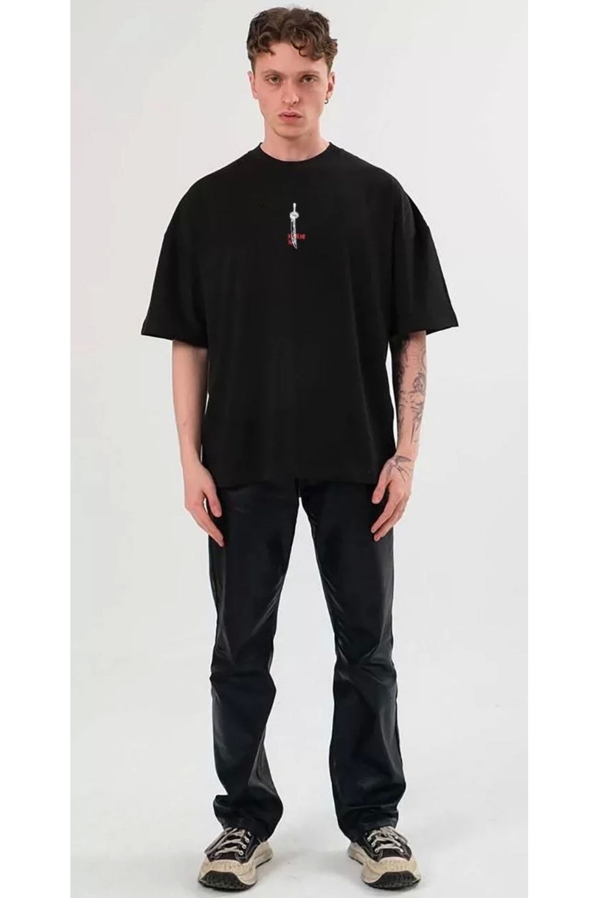 CVS Unisex Bisiklet Yaka Baskılı Oversize T-Shirt - Siyah