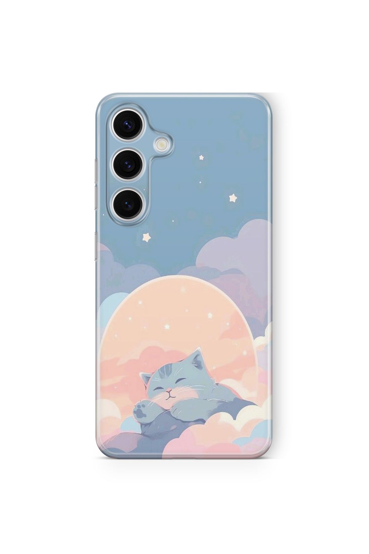 Space Star Samsung Galaxy A34 Uyumlu Buluttaki Kedi Tasarım Baskılı Şeffaf Kılıf