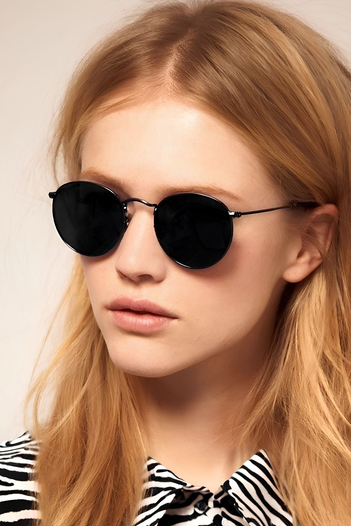 Chunky Frame Unisex Round Siyah Güneş Gözlüğü