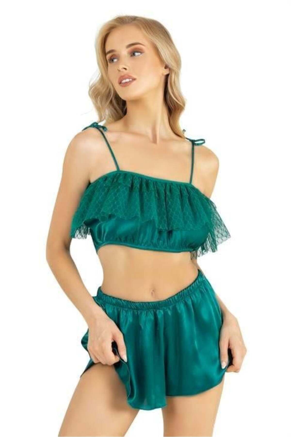 Shop58 Zümrüt Saten Şort Takımı 9206