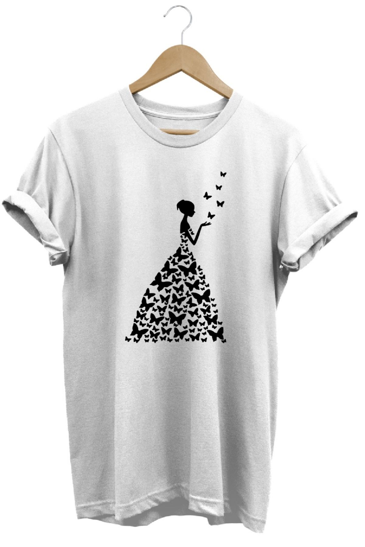 joyyfashion Kelebek butterfly baskılı tişört