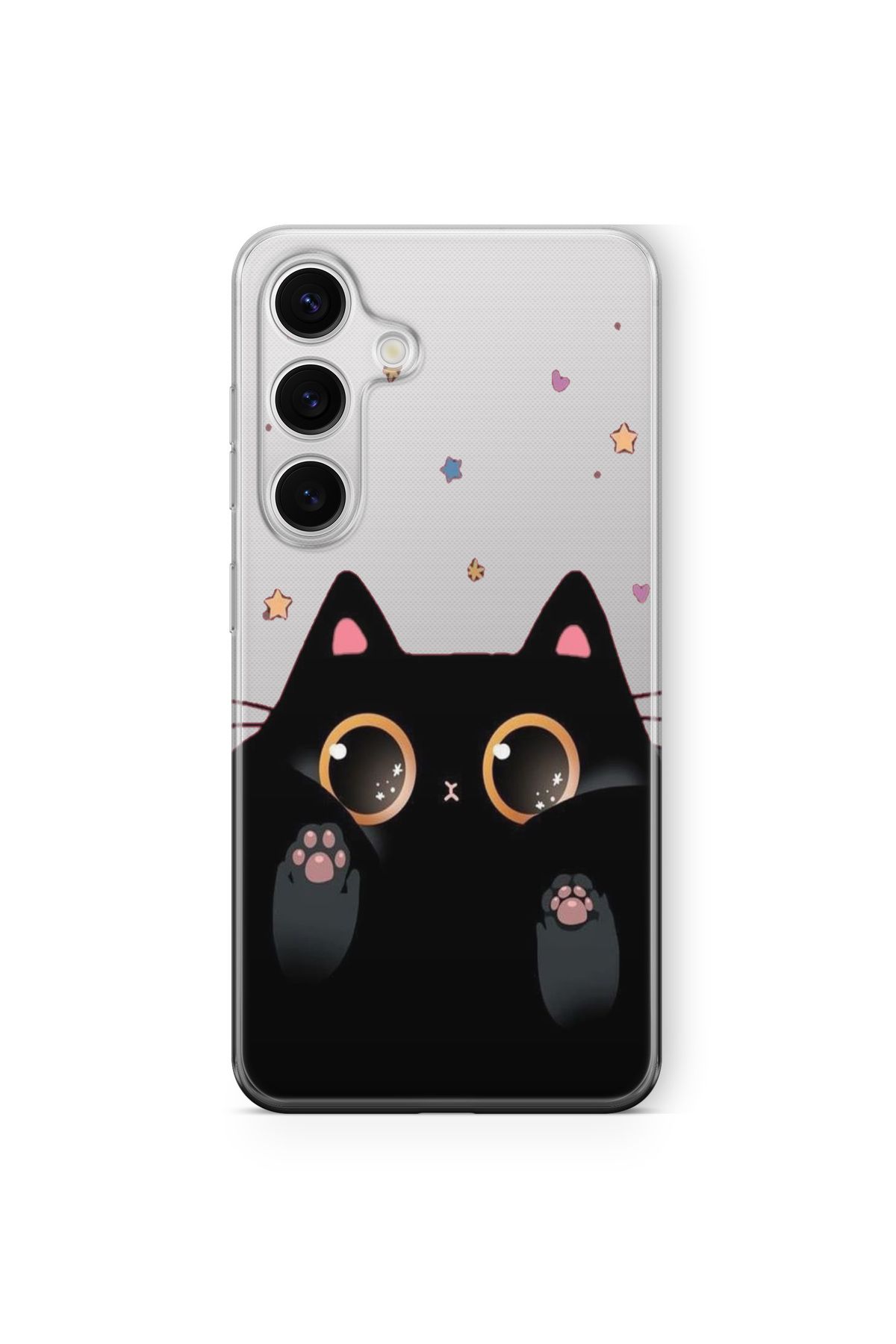 Space Star Samsung Galaxy A14 Uyumlu Tatlı Siyah Kedi Tasarım Baskılı Şeffaf Kılıf