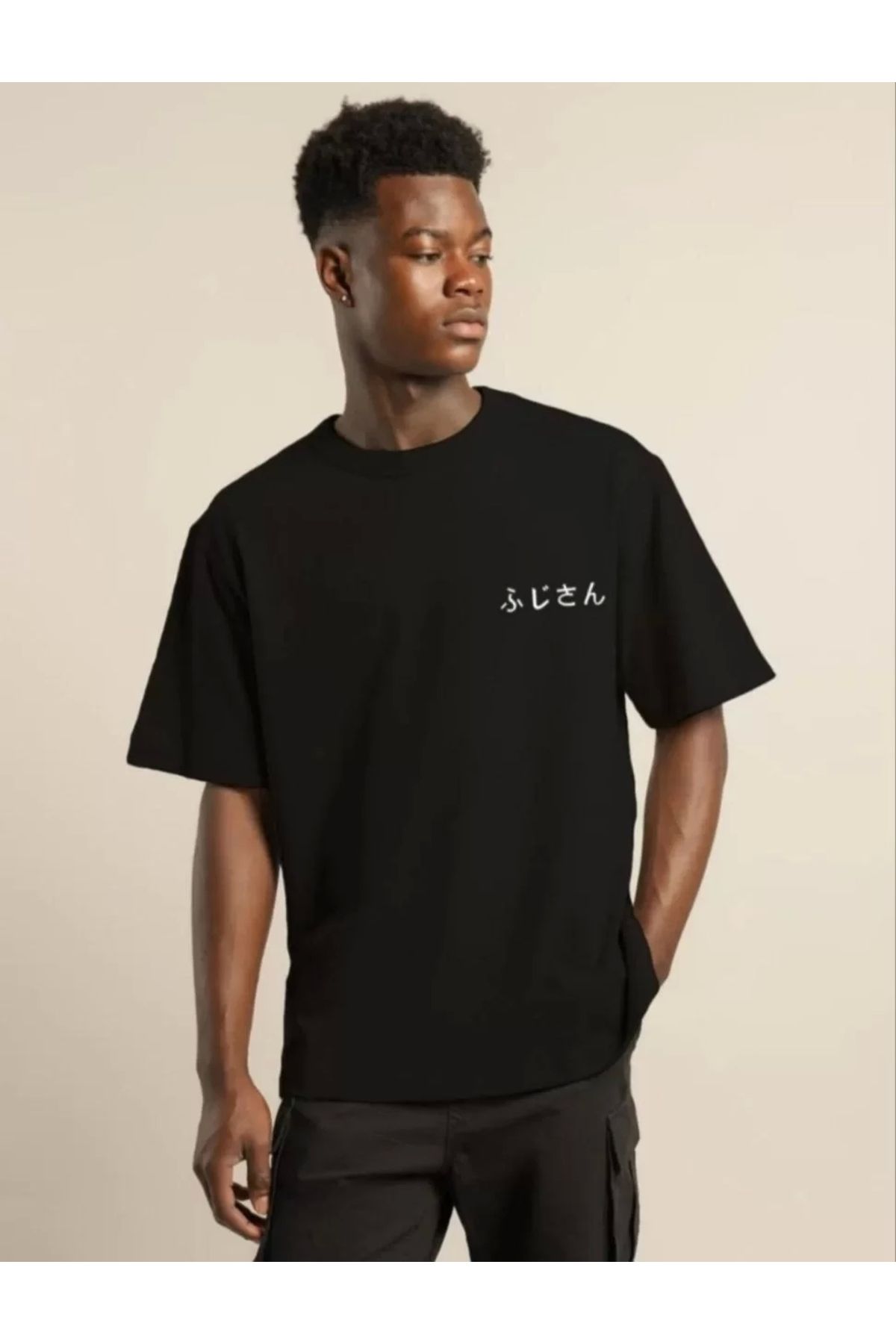 CVS Unisex Bisiklet Yaka Baskılı Oversize T-Shirt - Siyah
