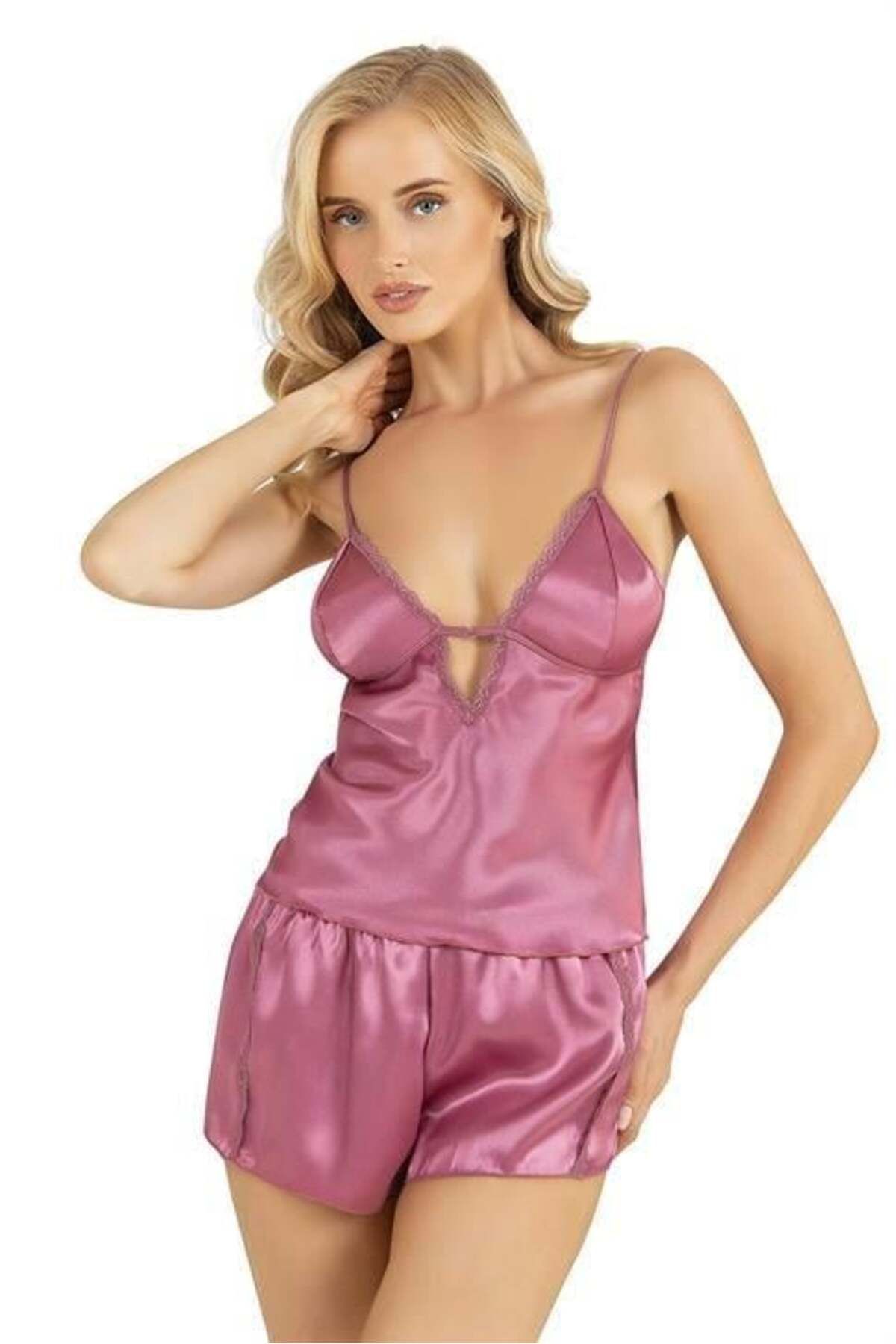 Shop58 Gülkurusu Saten Şort Takımı 9207