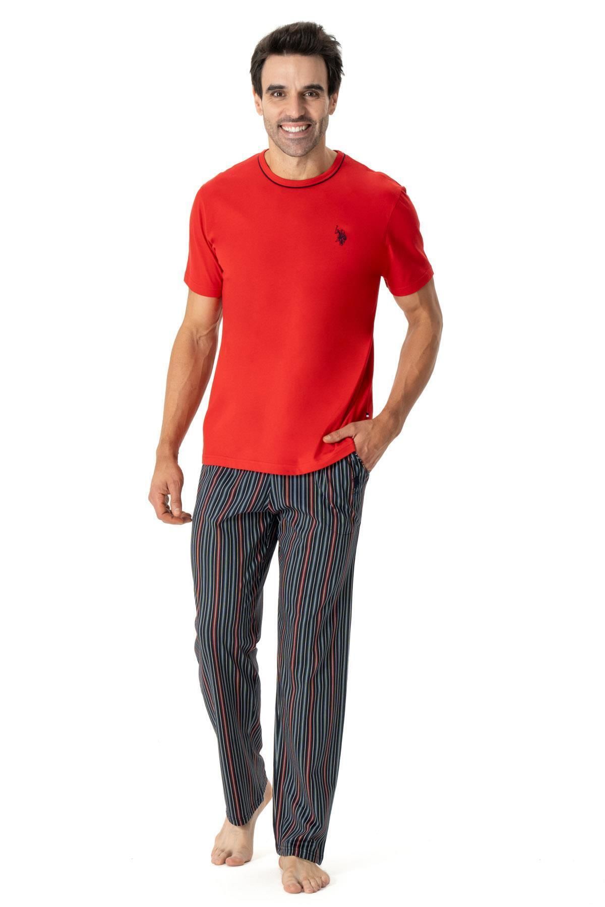 U.S. Polo Assn. U.s. Polo Assn. %100 pamuk Erkek Pijama Takım, Kısakol Yuvarlak Yaka, Alt Çizgili ve Ceplidir