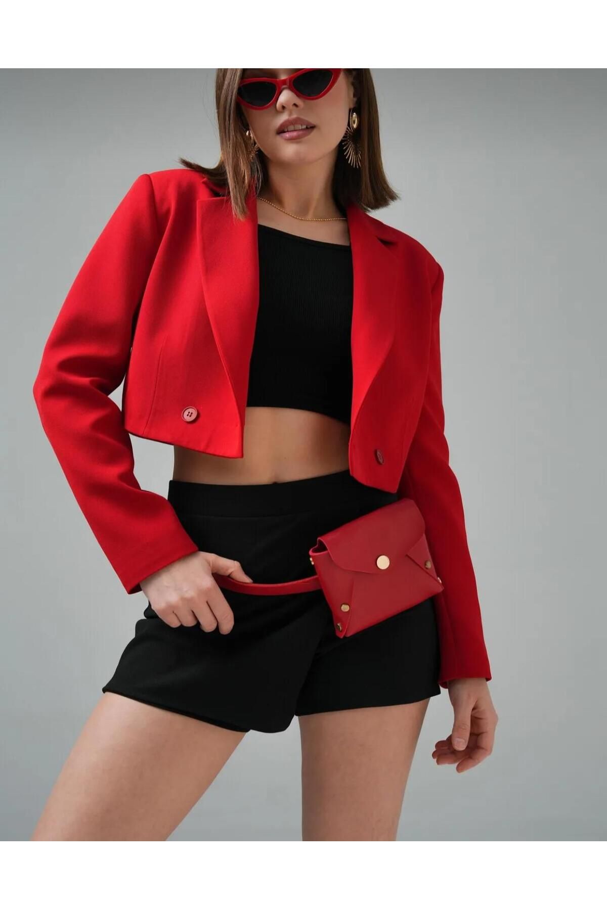 lüx vestimenta Kruvaze Crop Blazer Ceket
