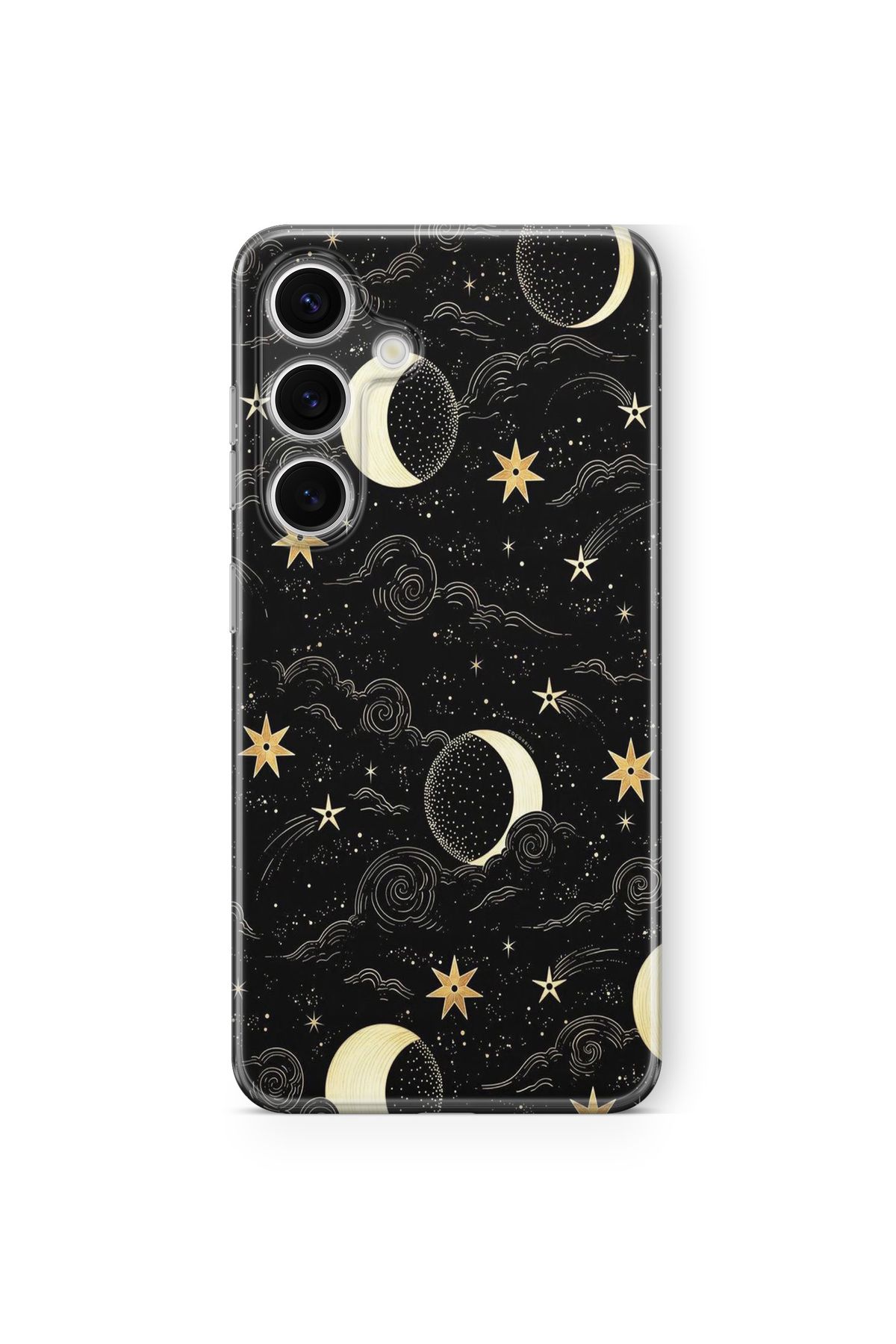 Space Star Samsung Galaxy A14 Uyumlu Yıldızlar ve Ay Tasarım Baskılı Şeffaf Kılıf