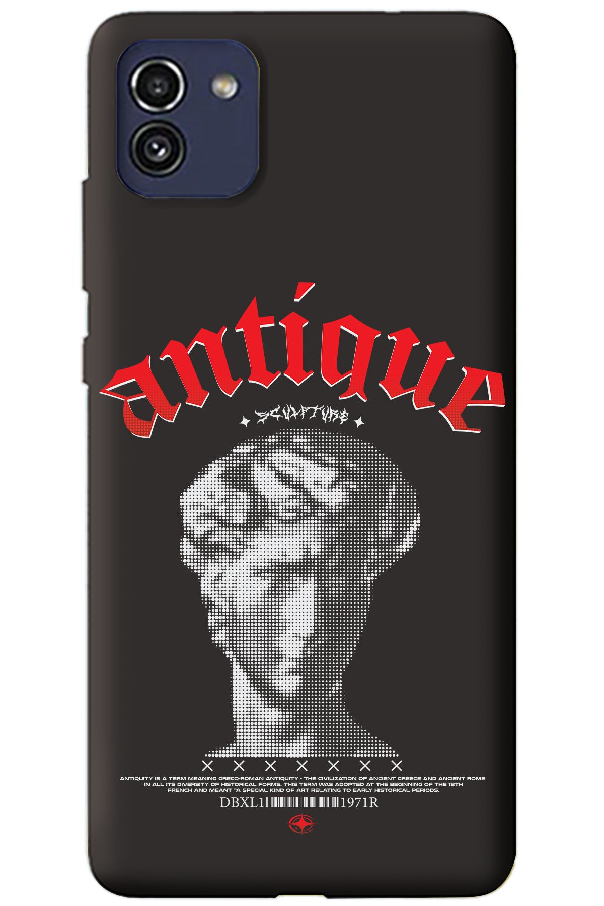 WANNA PROTECT Samsung A03 Siyah İçi Kadife Antique Desenli Silikon Telefon Kılıfı