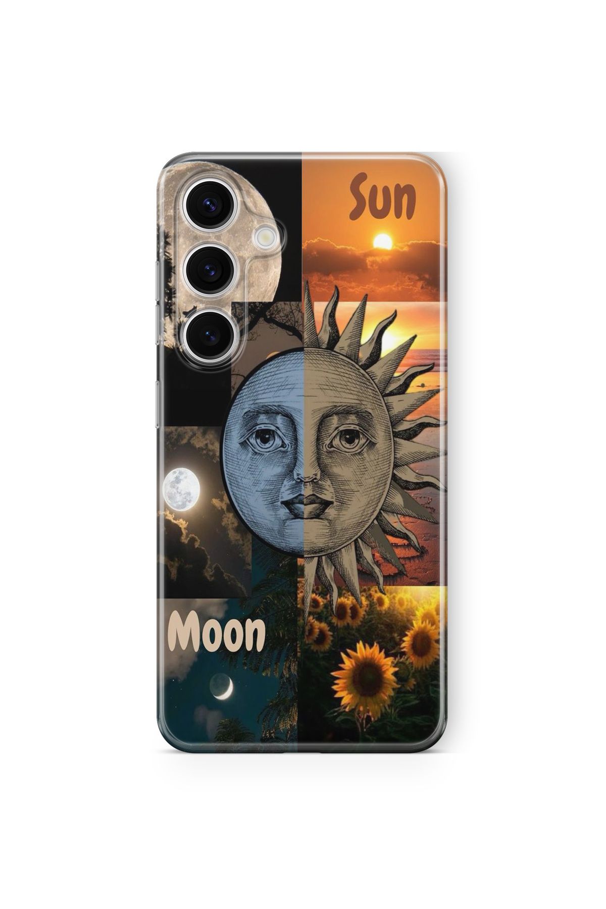 Space Star Samsung Galaxy A04s Uyumlu Moon and Sun Tasarım Baskılı Şeffaf Kılıf