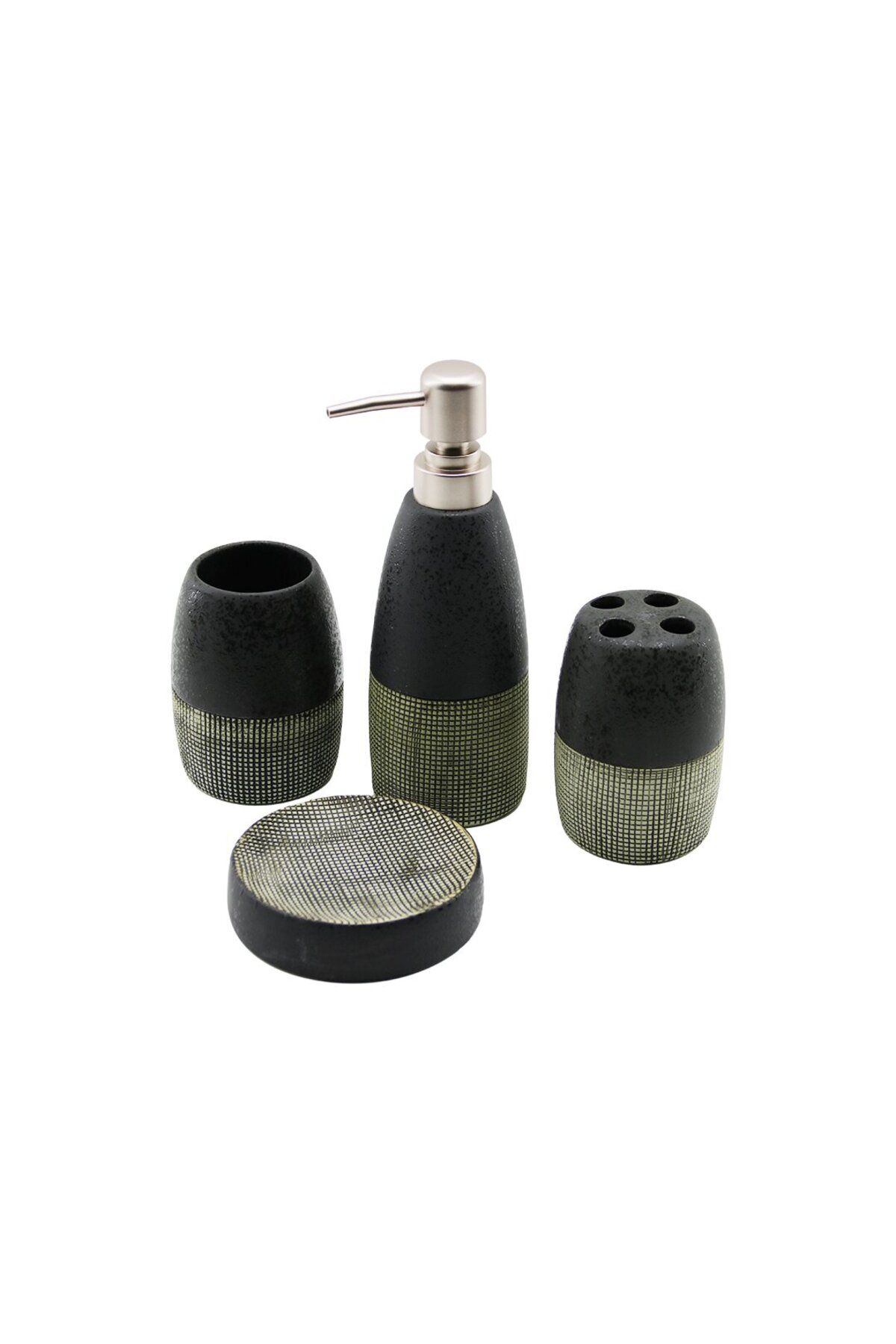 DERİK Derik 4 PCS ANTRASİT GRİ - KREMSERAMİK BANYO TEMİZLİK SETİ SIVI - KATI SABUNLUK - DİŞ FIRÇA