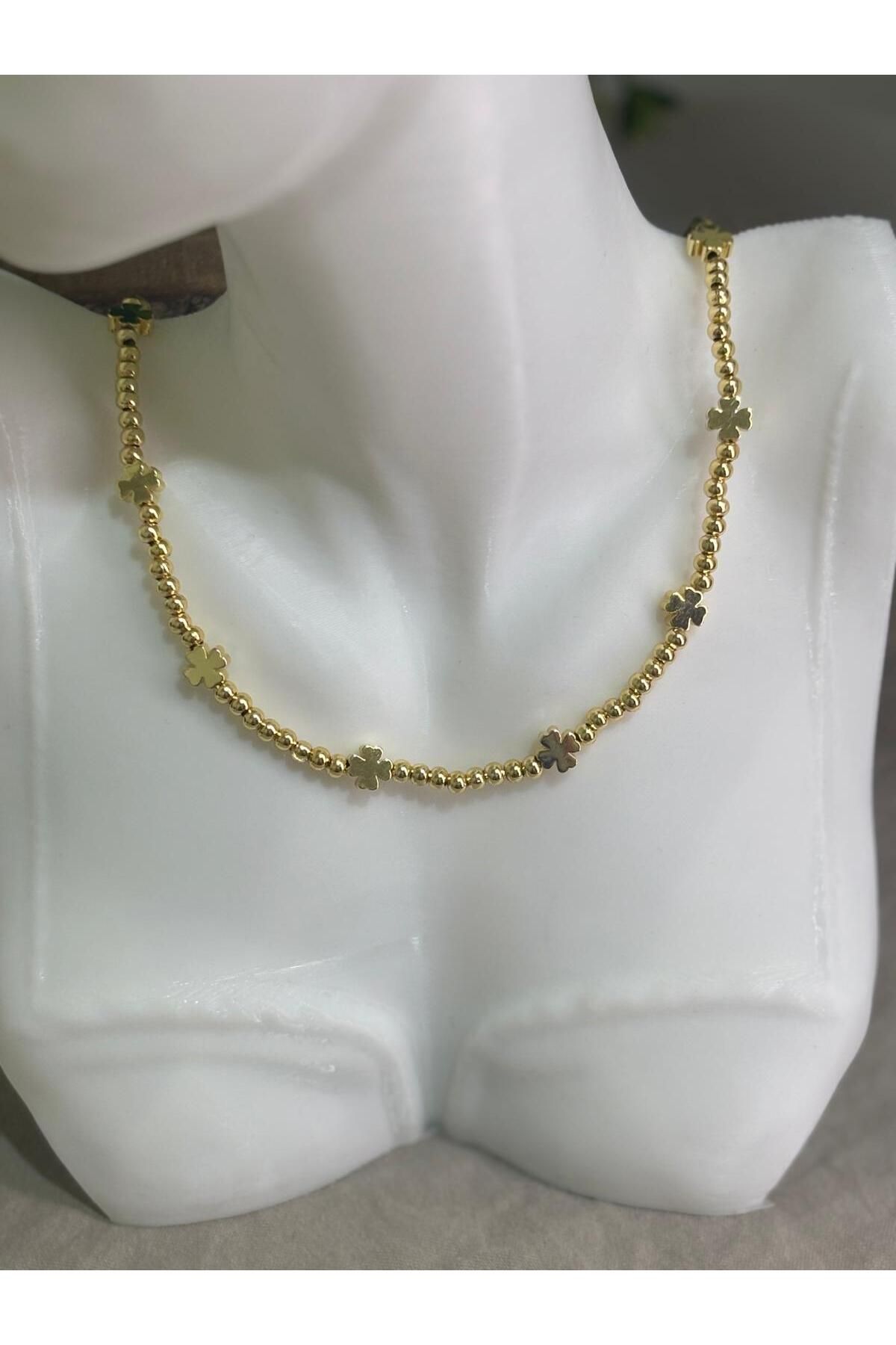 Nenya Kadın Yonca Desenli Gold-Gümüş Renk Çelik Kolye