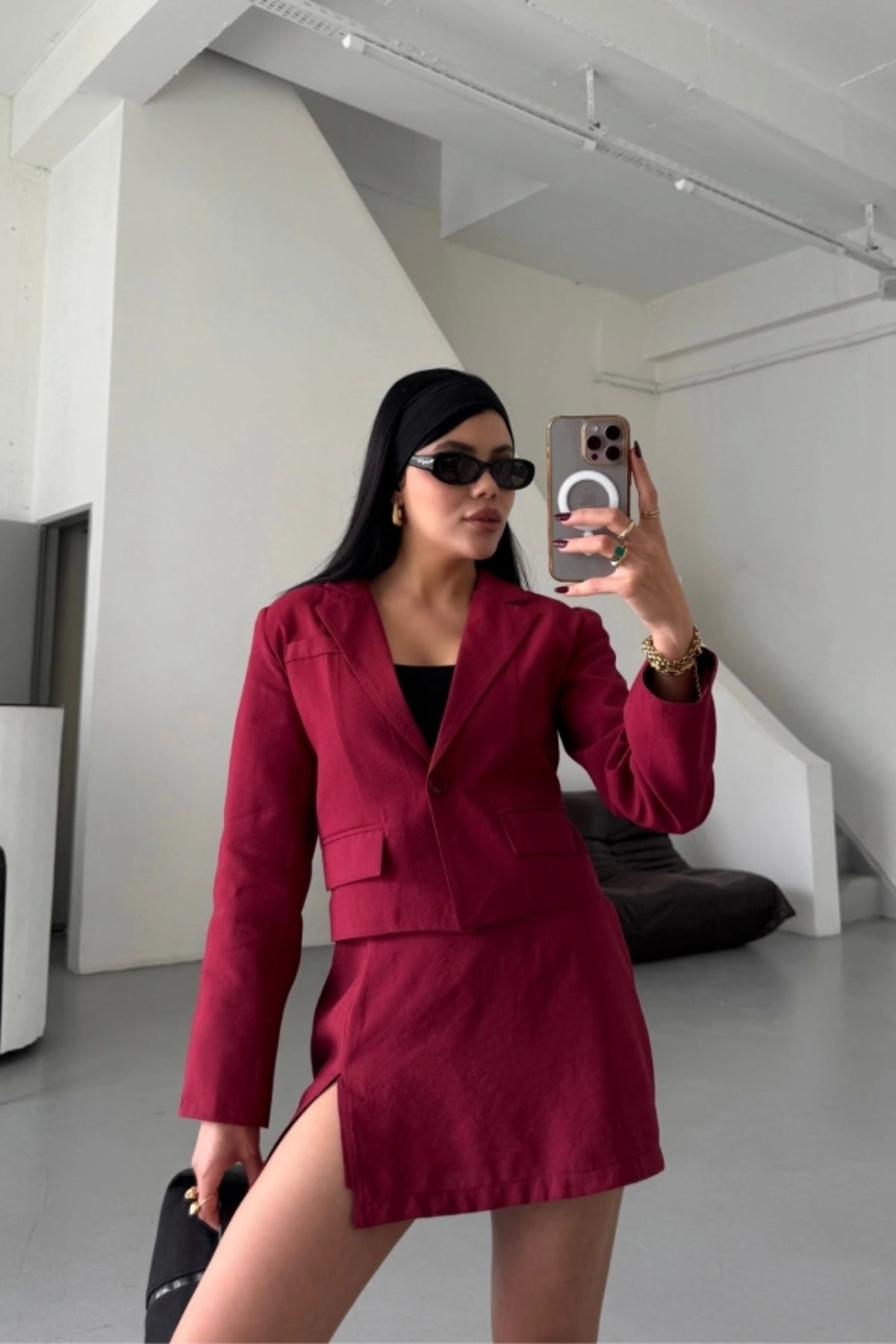 nedo7 CROP CEKET - KISA ETEK TAKIM - Bordo