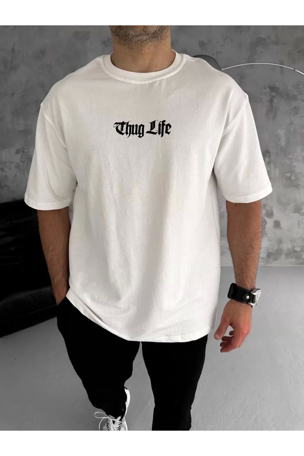 CVS Unisex Bisiklet Yaka Baskılı Oversize T-Shirt - Beyaz