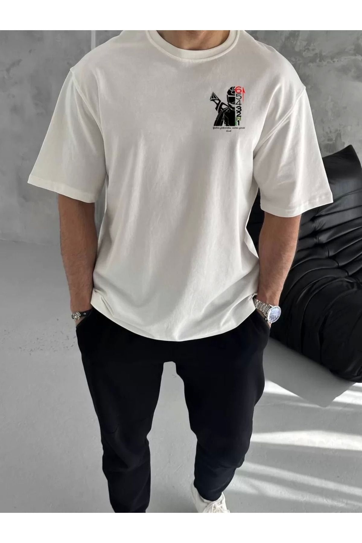 CVS Unisex Bisiklet Yaka Baskılı Oversize T-Shirt - Beyaz