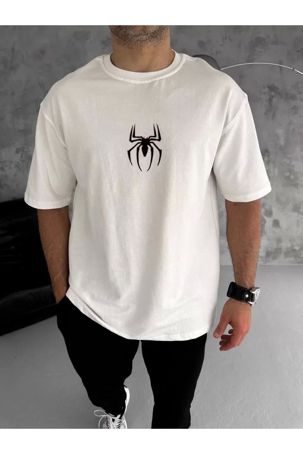 CVS Unisex Bisiklet Yaka Baskılı Oversize T-Shirt - Beyaz