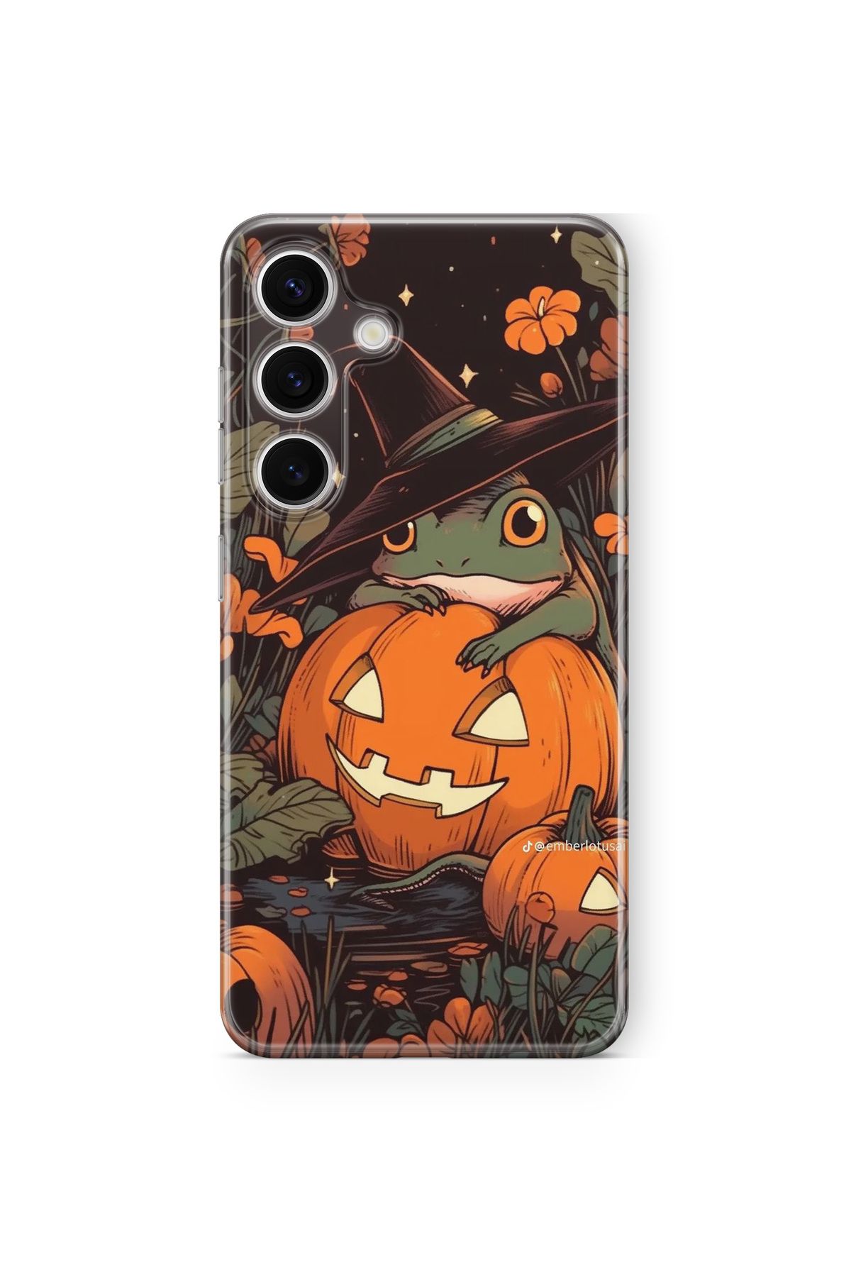 Space Star Samsung Galaxy A14 Uyumlu Pumpkin and Frog Tasarım Baskılı Şeffaf Kılıf