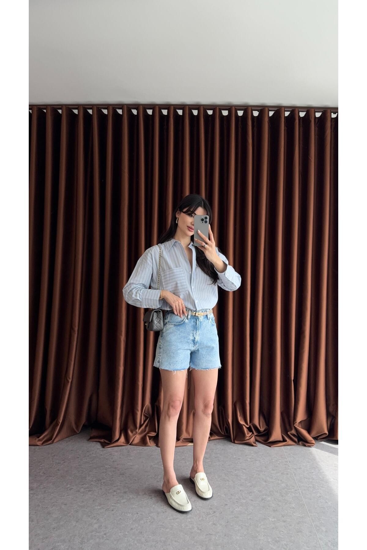 HAZELANNA Şehir Boy Denim Mavi Şort