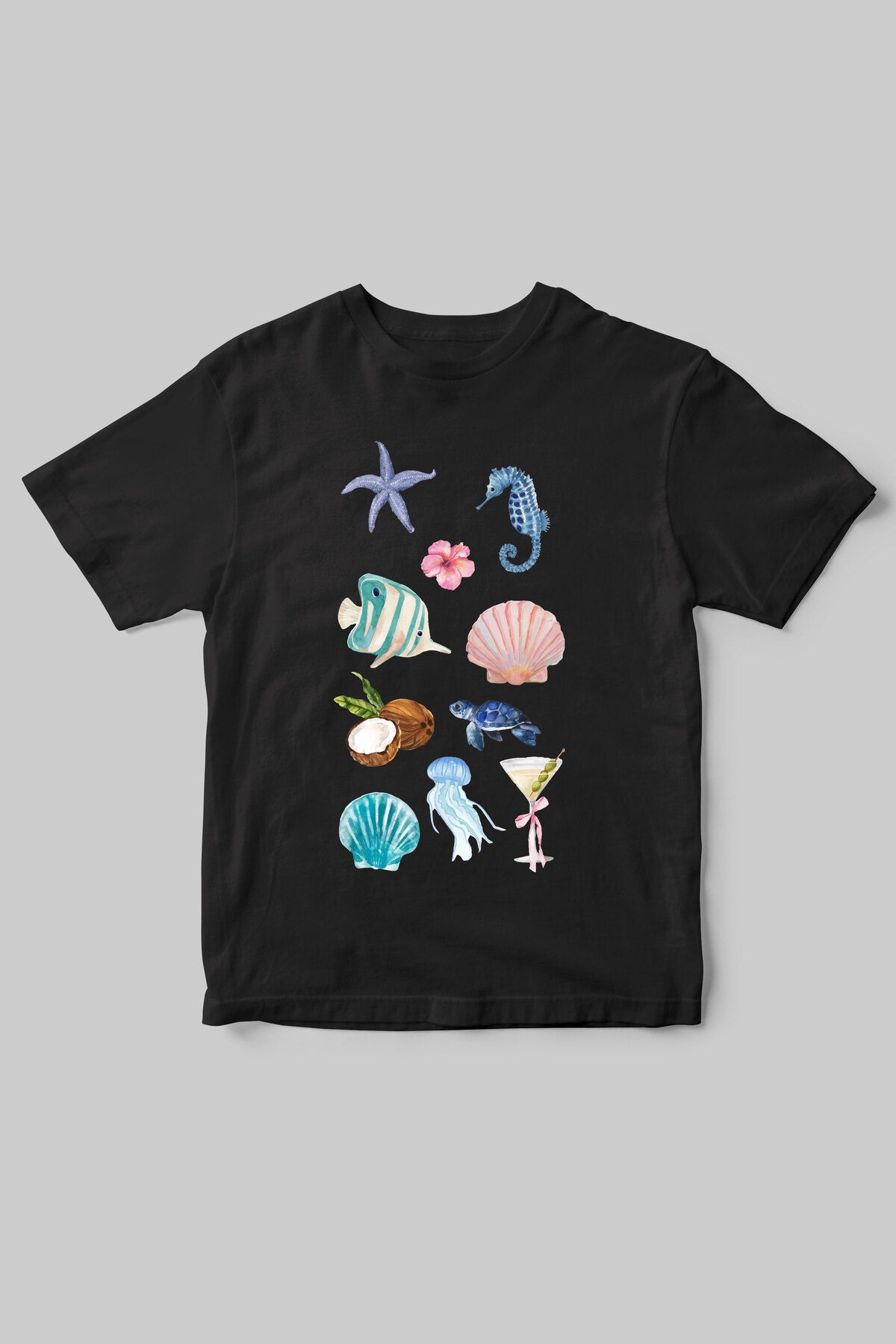 beloved.co deniz canlıları ve yaz temalı baskılı t-shirt