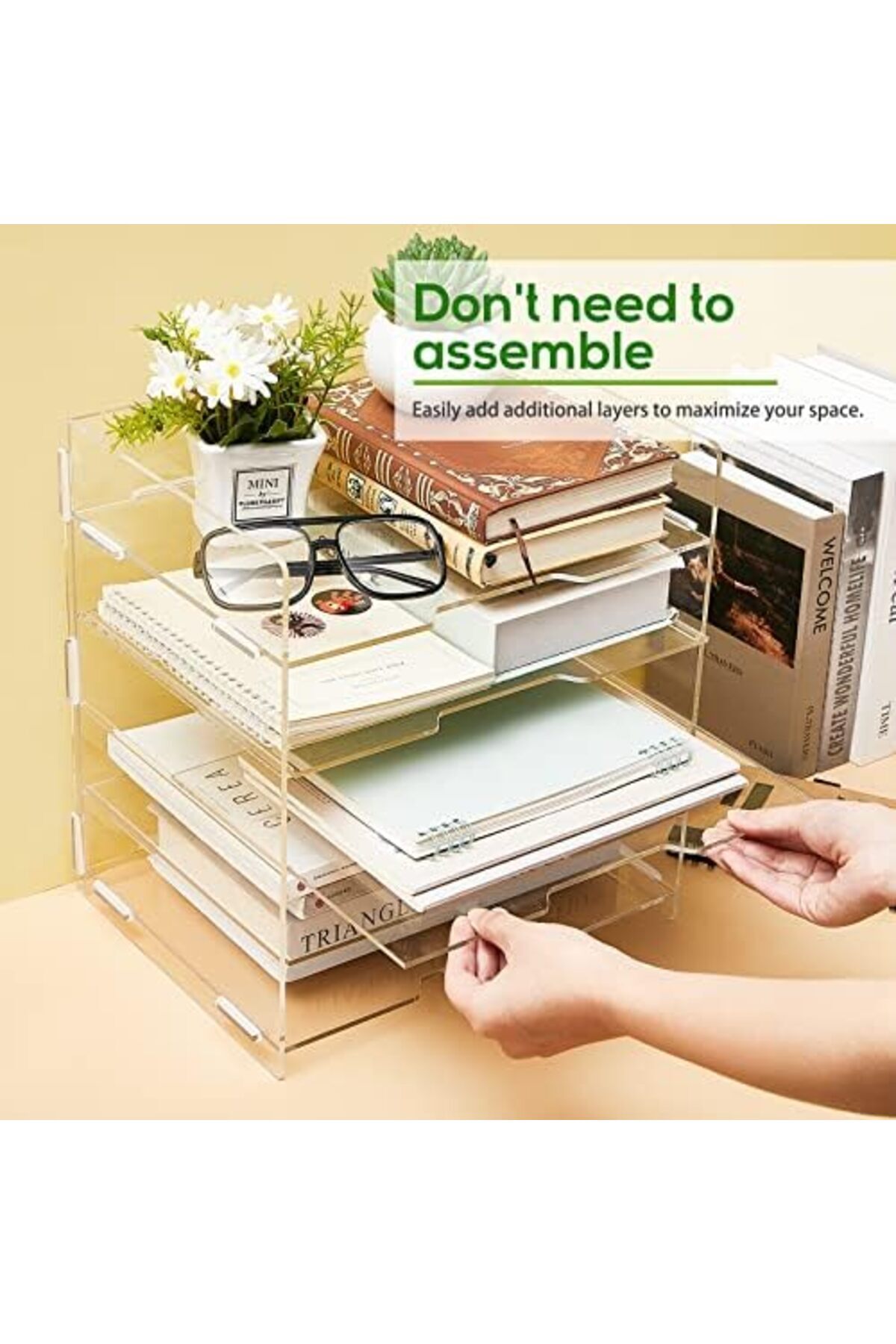 Generic-Acrylic Desk Organizer, 5-Tier Clear Office Paper Organizer for Desk, School Desktop Storage 4