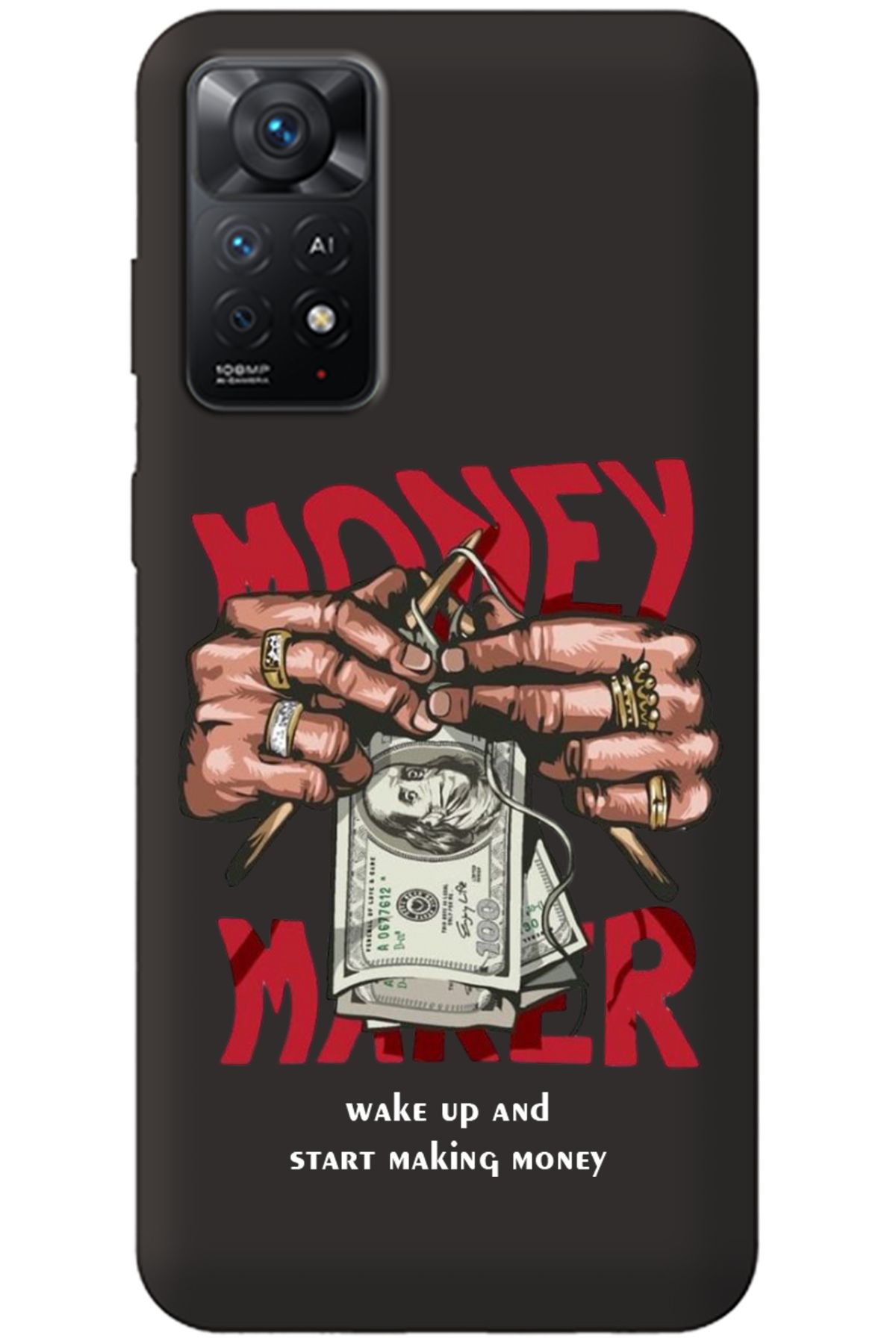WANNA PROTECT Xiaomi Redmi Note 11 Pro Siyah İçi Kadife Make Money Desenli Silikon Telefon Kılıfı