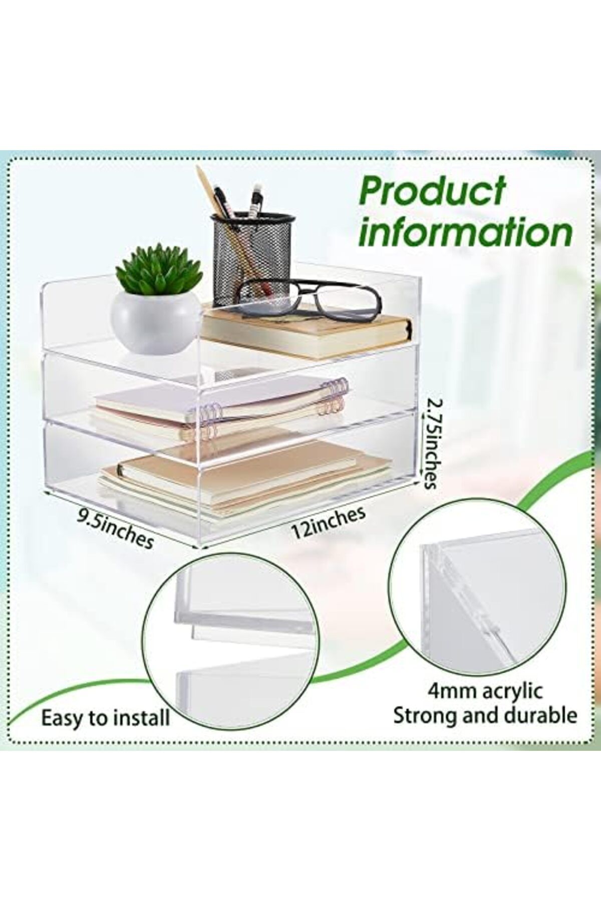Generic-Acrylic Desk Organizer, Stackable Paper File Tray, Clear Document Organizer for Office Workspace 2
