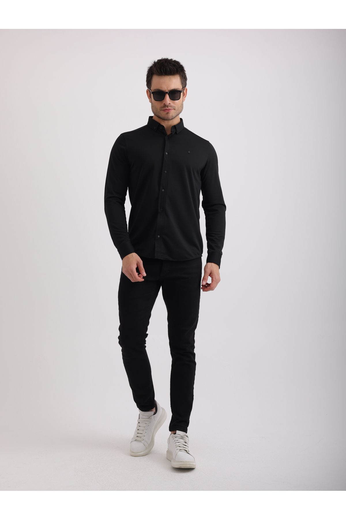 Sabe Erkek Slim Fit Siyah Likralı Örme Duble Kumaş