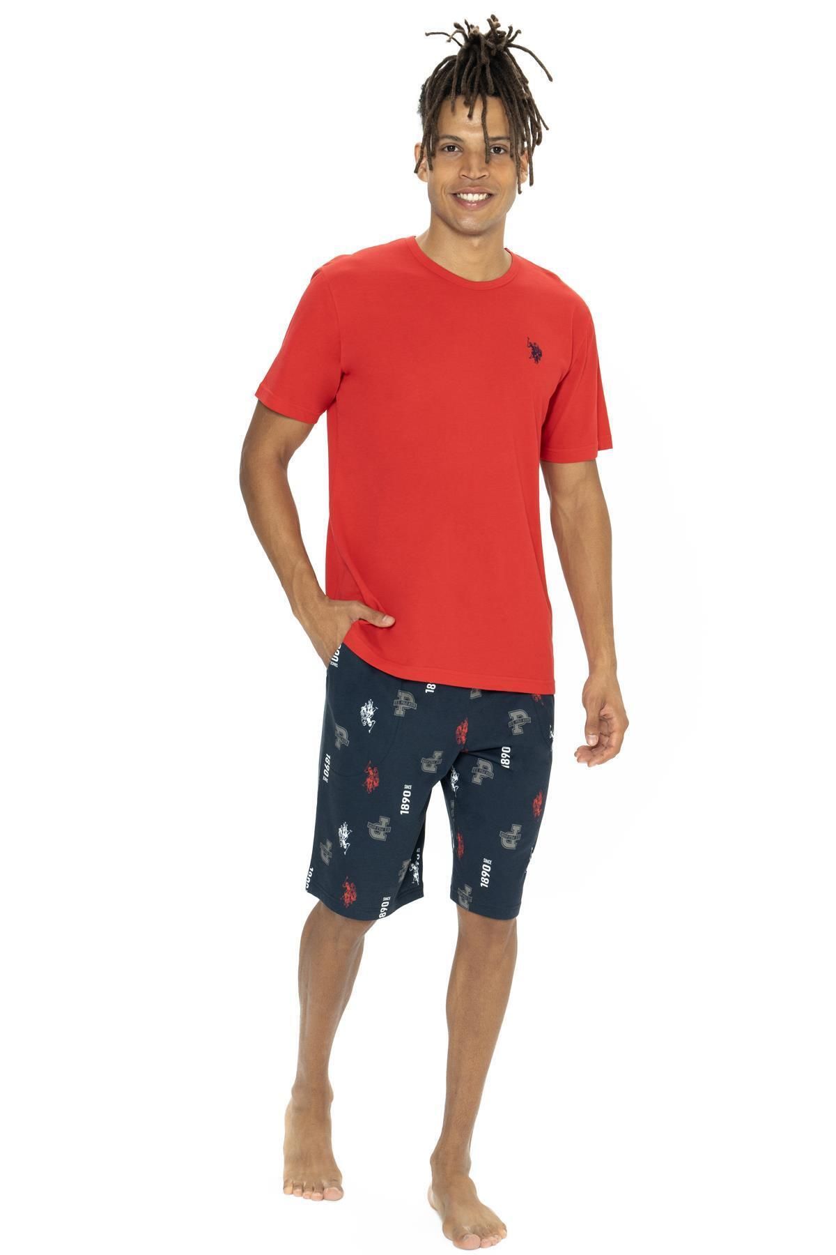 U.S. Polo Assn. U.S. Polo Bisiklet Yaka T-shirt, Cepli ve Desenli Şort Takım