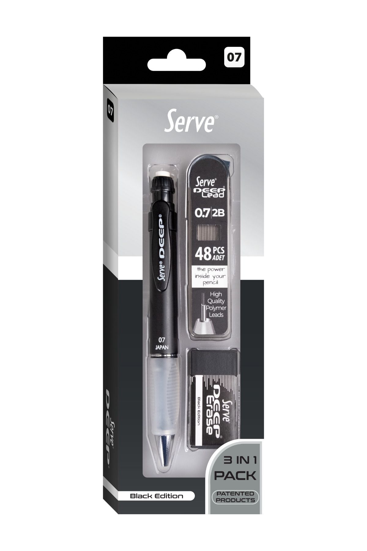 Serve Deep Metalik Siyah Üçlü Set - 07mm
