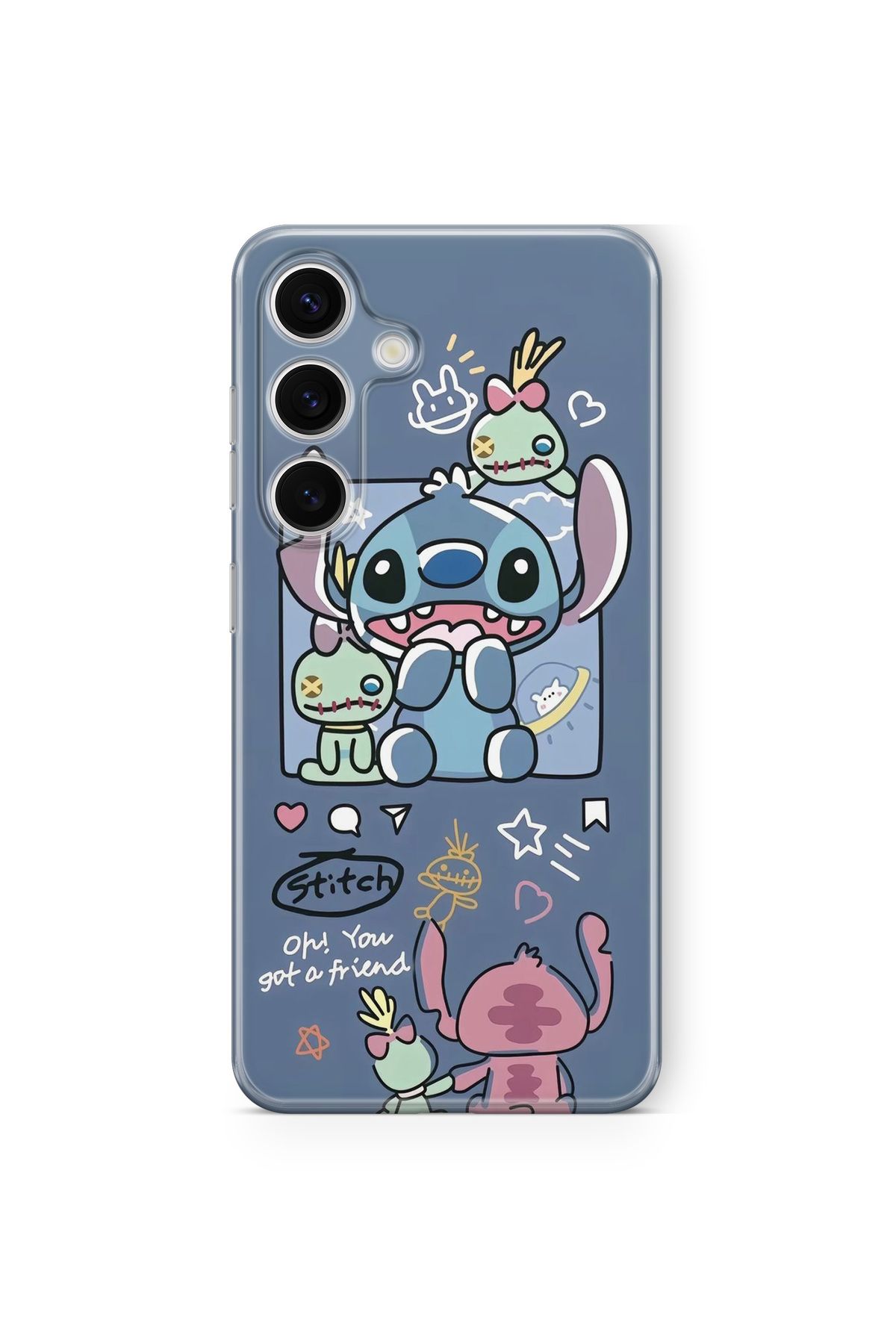 Space Star Samsung Galaxy A54 Uyumlu Stitch Tasarım Baskılı Şeffaf Kılıf