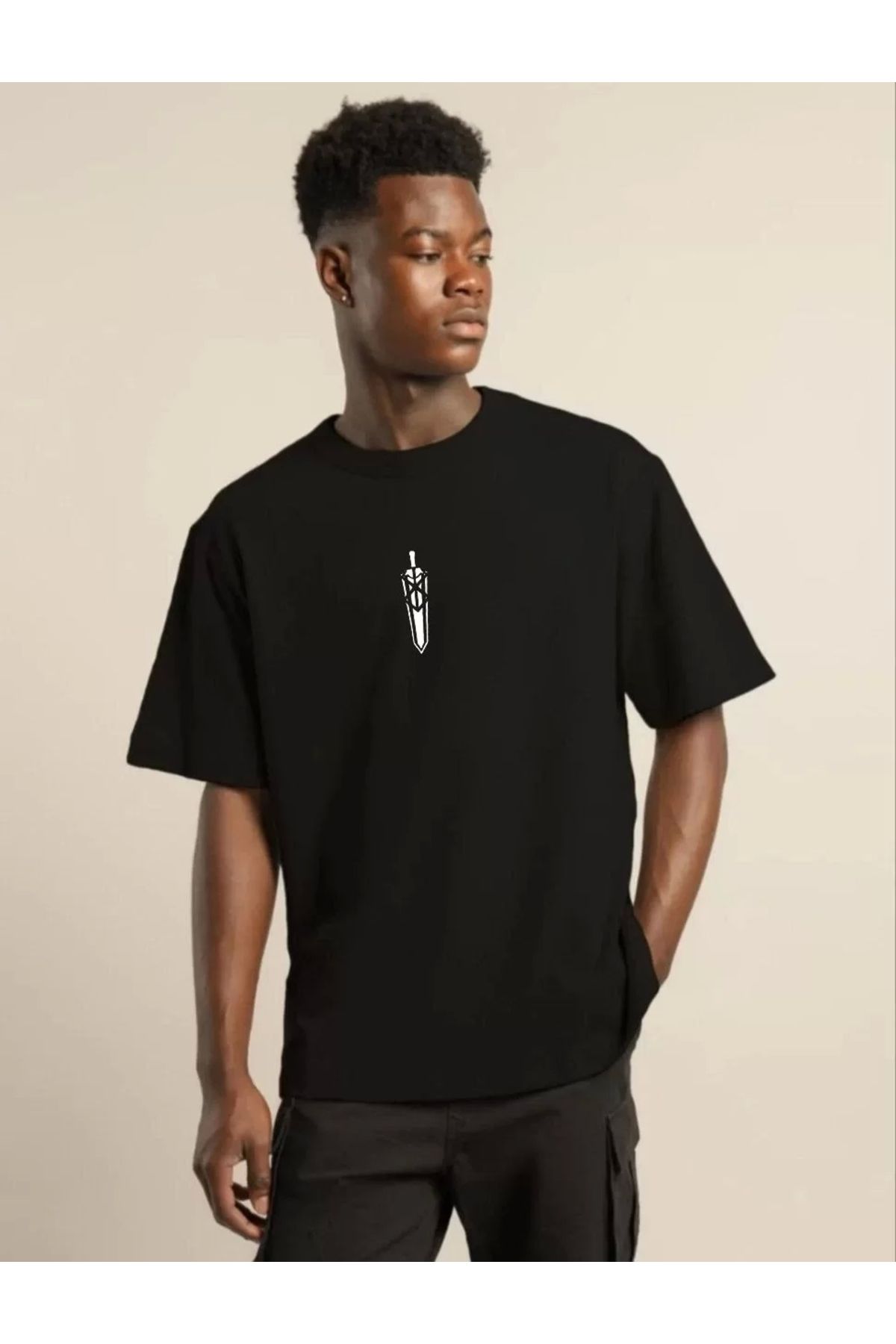 CVS Unisex Bisiklet Yaka Baskılı Oversize T-Shirt - Siyah