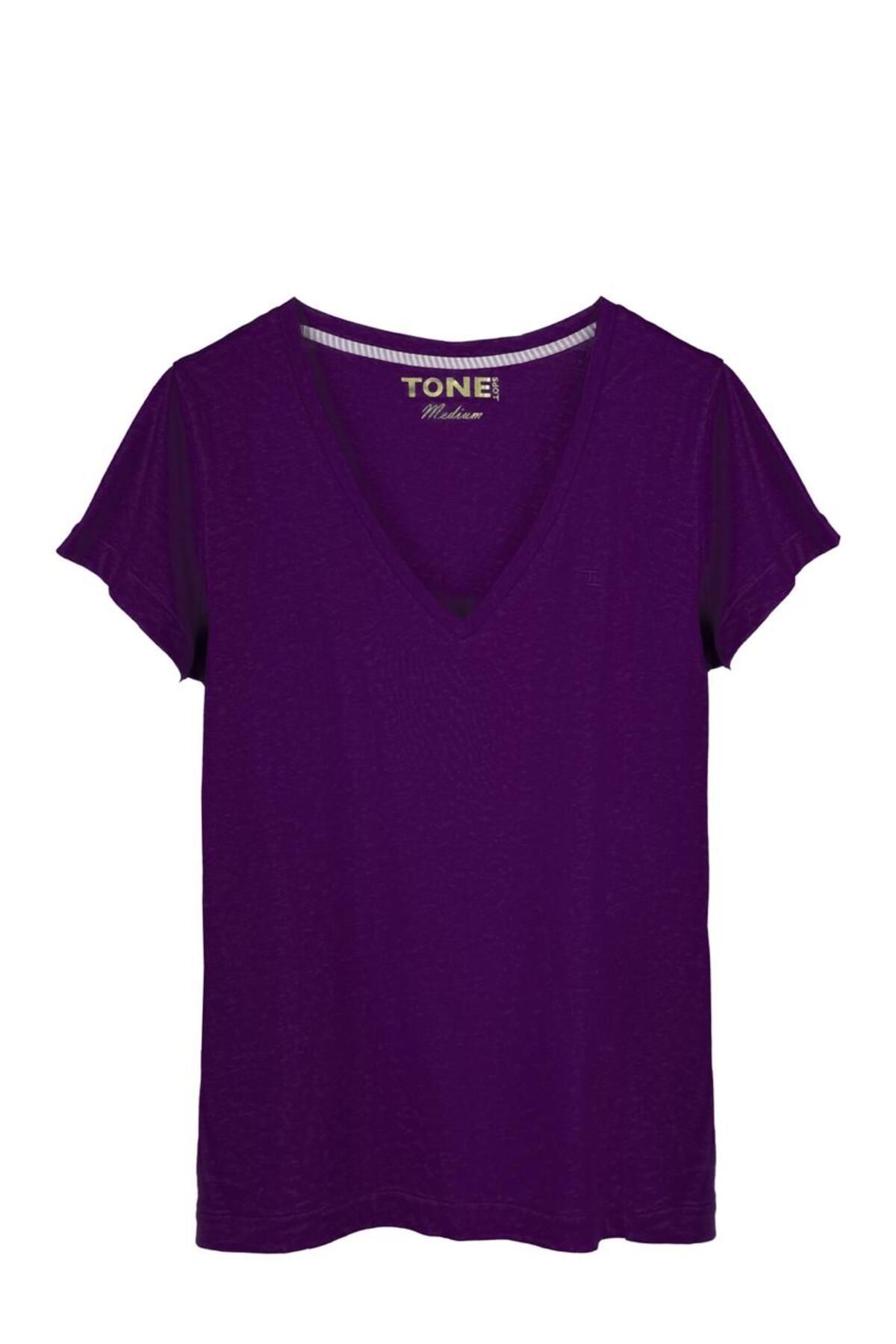 TONE TOPS V yaka kadın tshirt